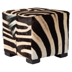 Vintage Ottoman-Zebra Hide Cube 