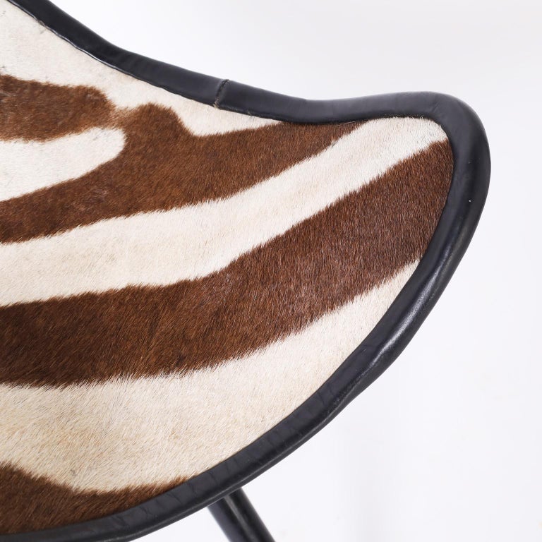 Zebra Hide Folding Stool For Sale at 1stDibs