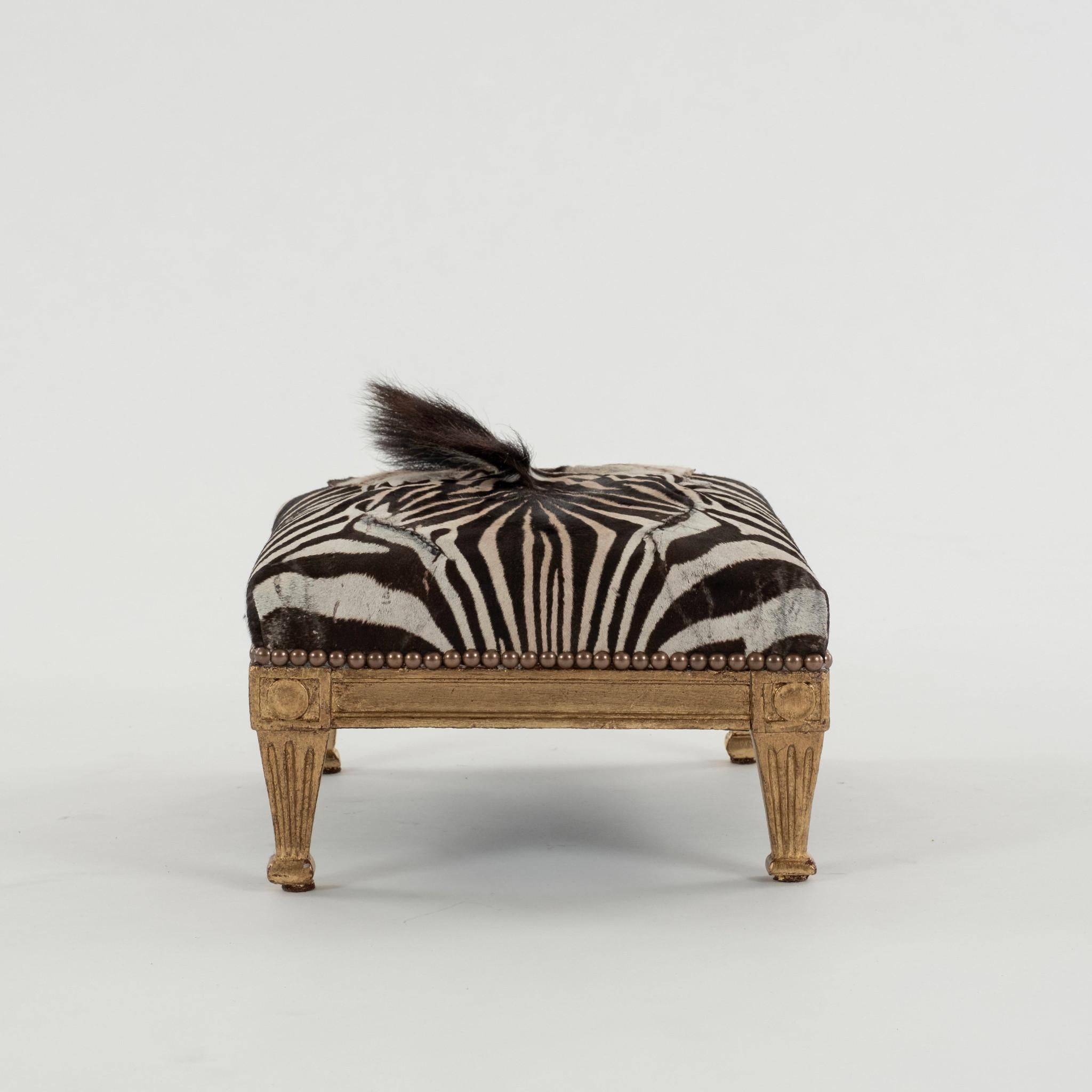 Zebra Hide French Foot Stool In Good Condition In Houston, TX