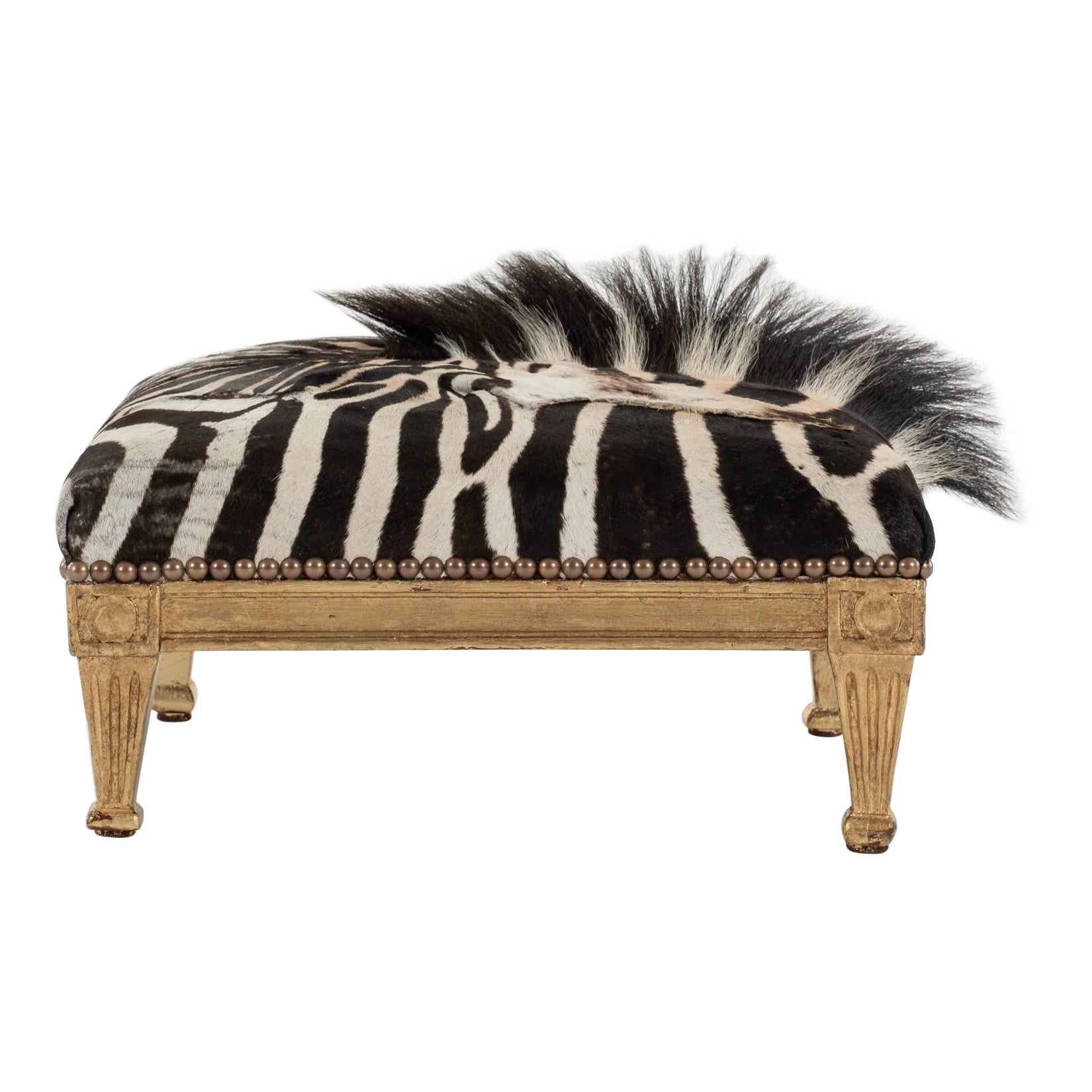 Zebra Hide French Foot Stool