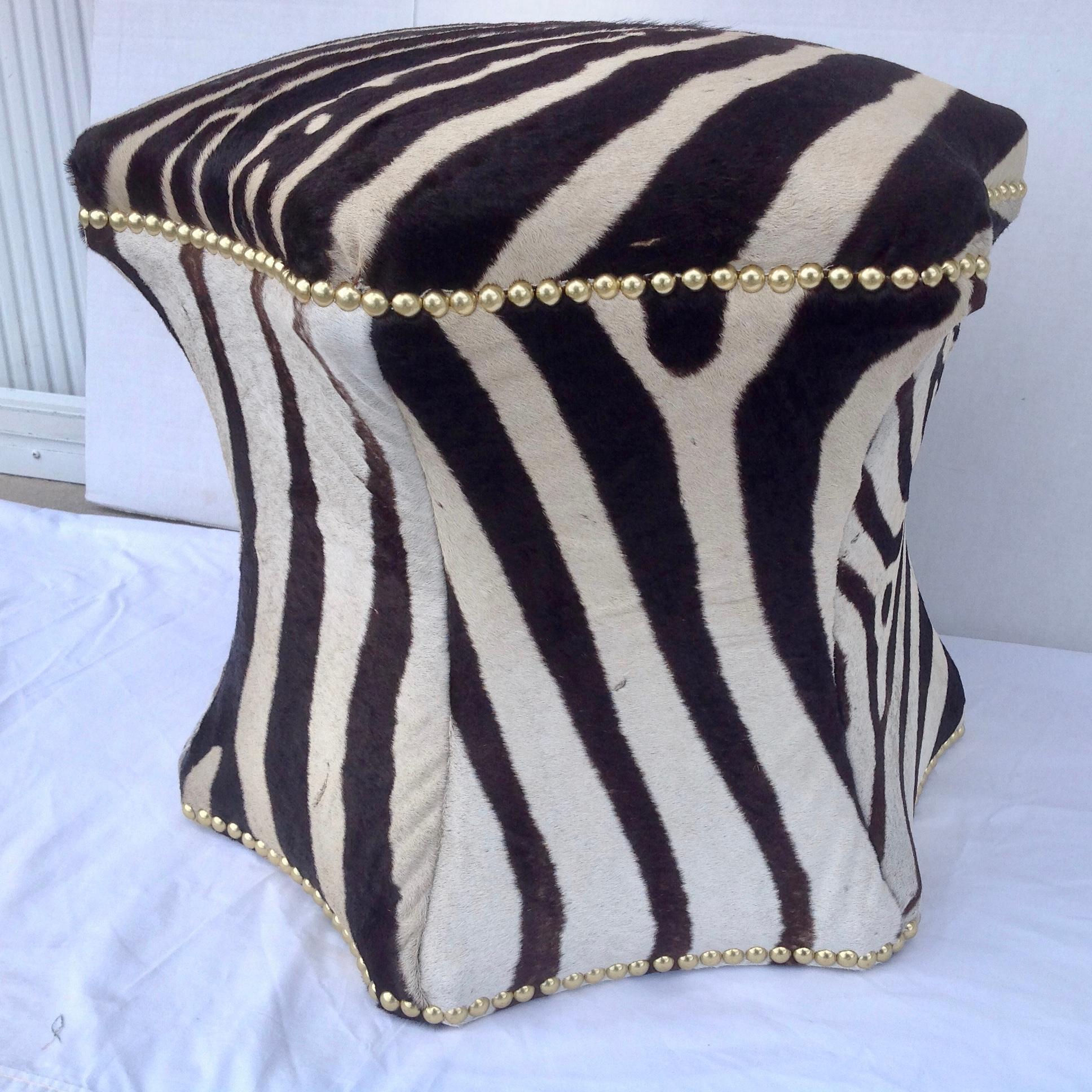 Botswanan Zebra Hide Ottoman