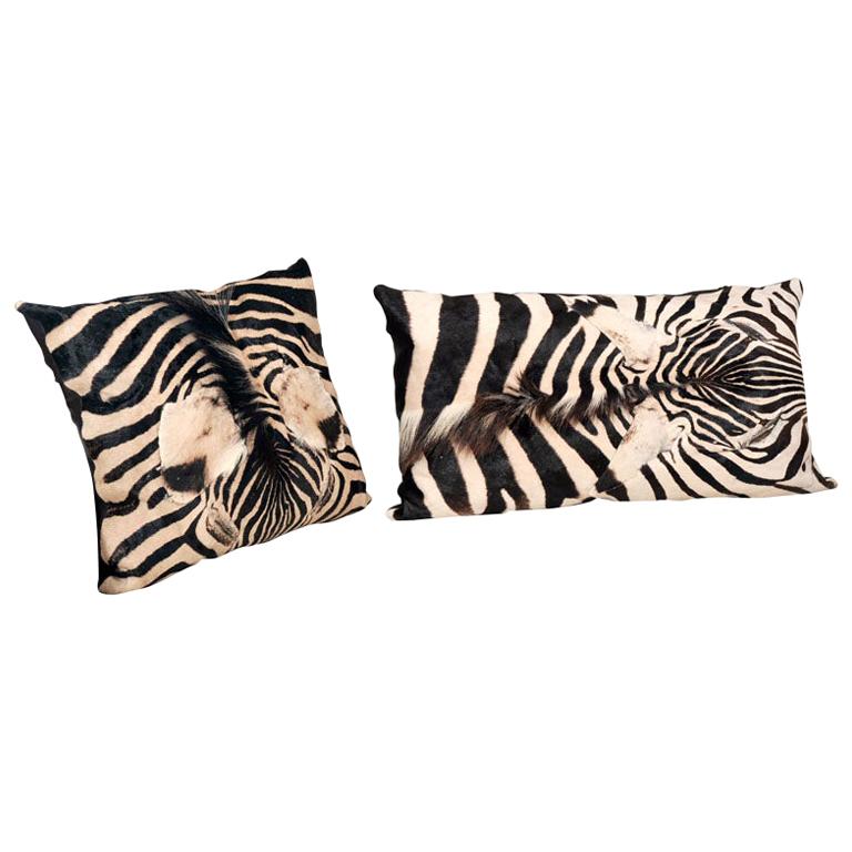 Zebra Hide Pillow with Brown Italian Lambskin Leather