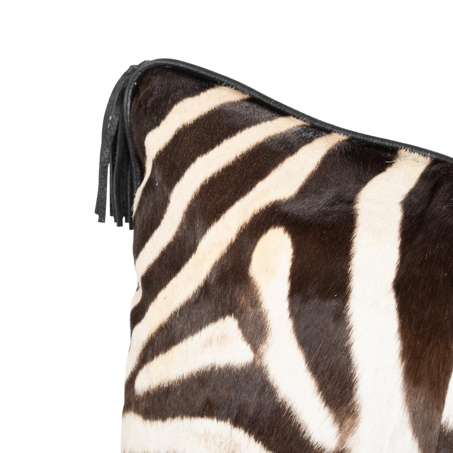 Pillow-Zebra Hide Quarter Panel with Leather Trim In New Condition For Sale In New York, NY