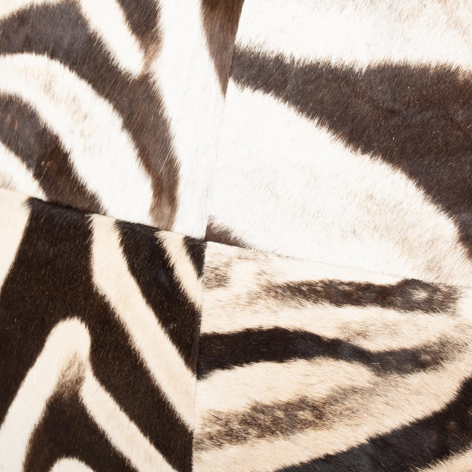Contemporary Pillow-Zebra Hide Quarter Panel with Leather Trim For Sale