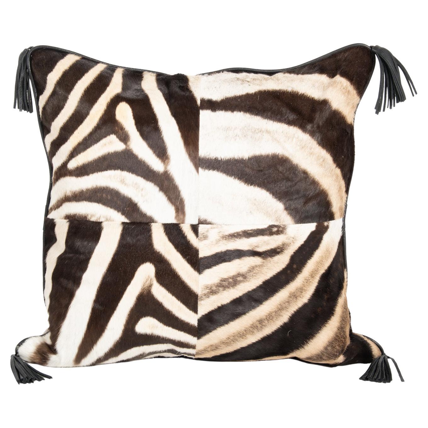 Pillow Zebra Hide Quarter Panel with Leather Trim For Sale at
