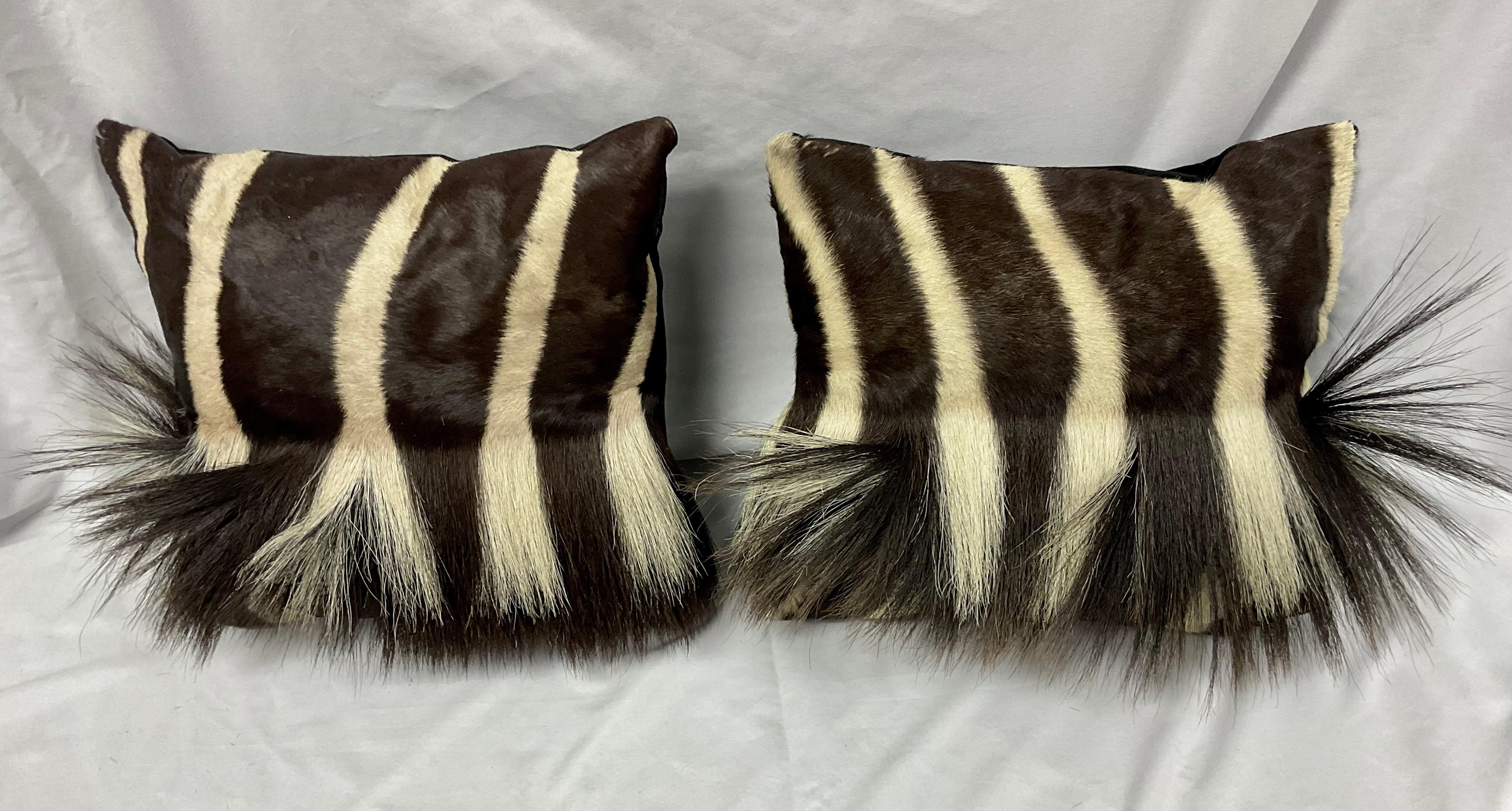 American Zebra Hide Throw Pillows, A Pair For Sale