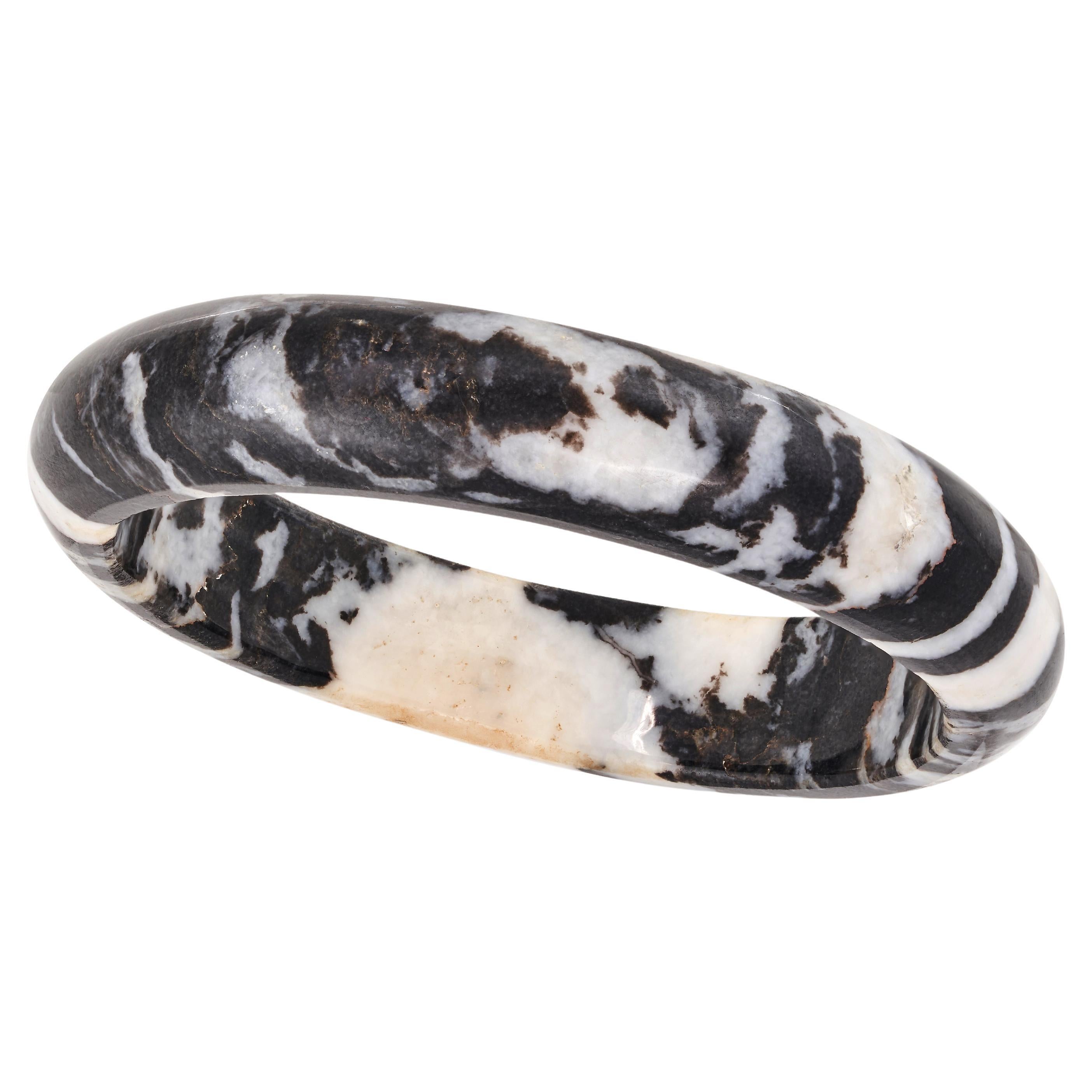 Zebra Jasper Hand Carved Bangle Bracelet For Sale