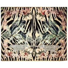 Zebra Leopard Palms Hand Knotted Wool and Silk Rug by Wendy Morrison