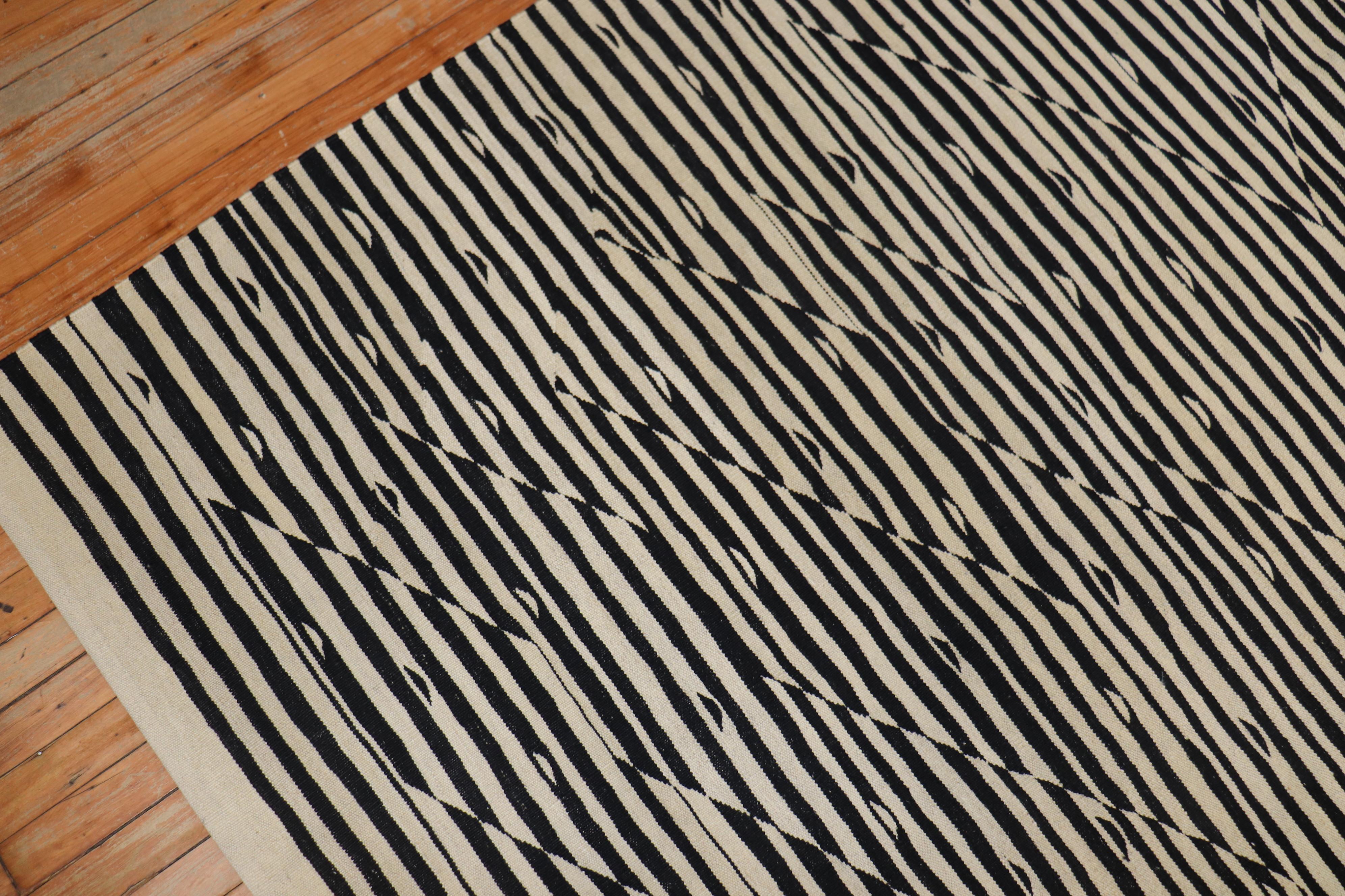 Mid-Century Modern Zebra Like Motif Modern Persian Kilim For Sale
