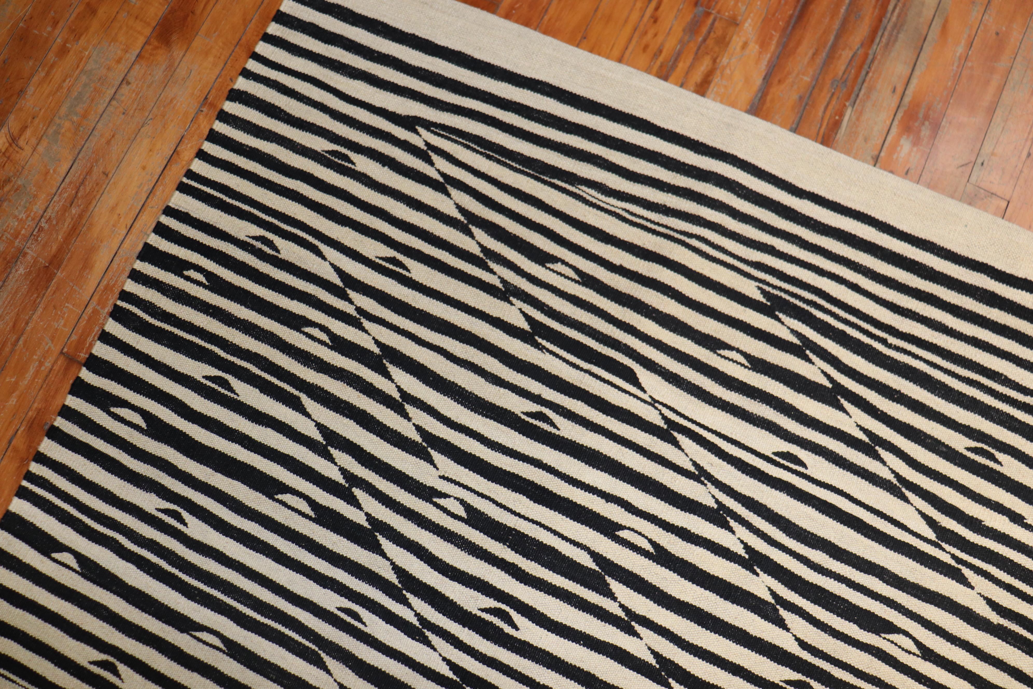 Hand-Knotted Zebra Like Motif Modern Persian Kilim For Sale