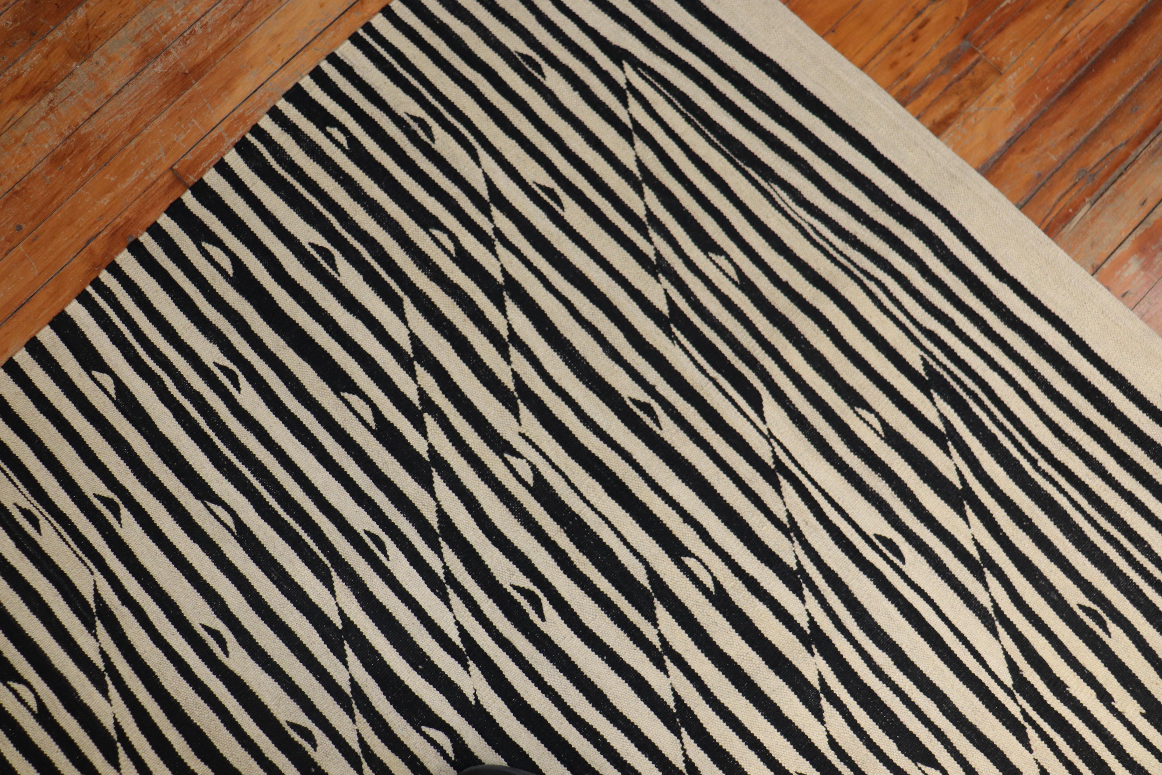 Contemporary Zebra Like Motif Modern Persian Kilim For Sale