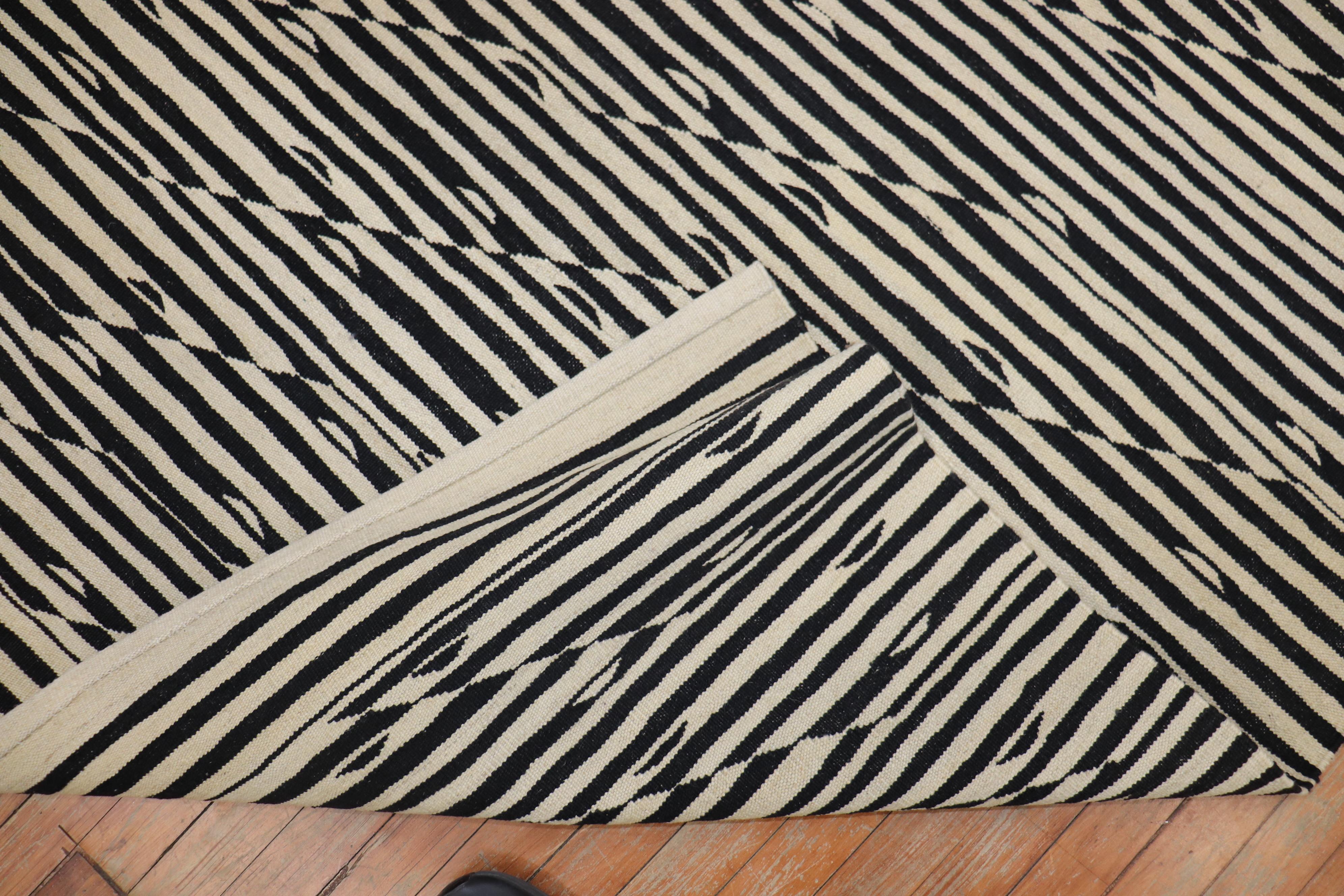 Zebra Like Motif Modern Persian Kilim For Sale 1