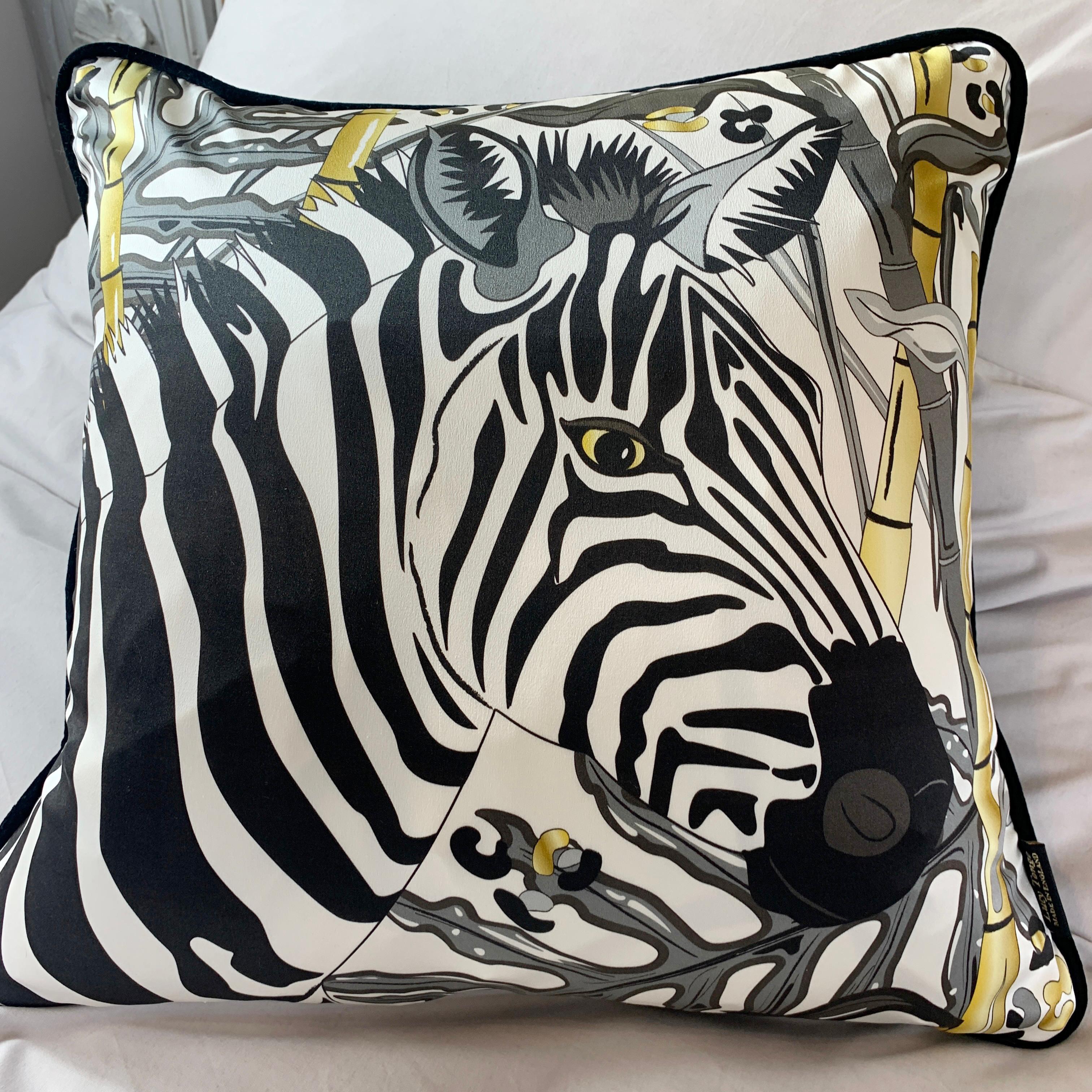Contemporary Zebra Luxury Silk Pillow,  Monochrome and Gold Tropics Collection  For Sale