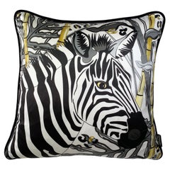 Zebra Luxury Silk Pillow,  Monochrome and Gold Tropics Collection 