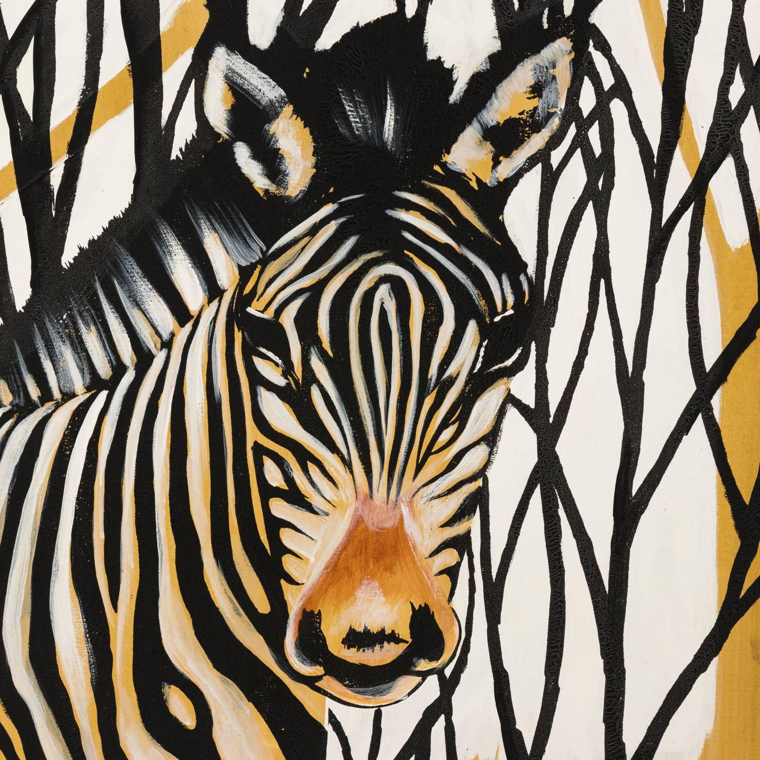 Hand-Painted Zebra Oil Painting Signed by Artist