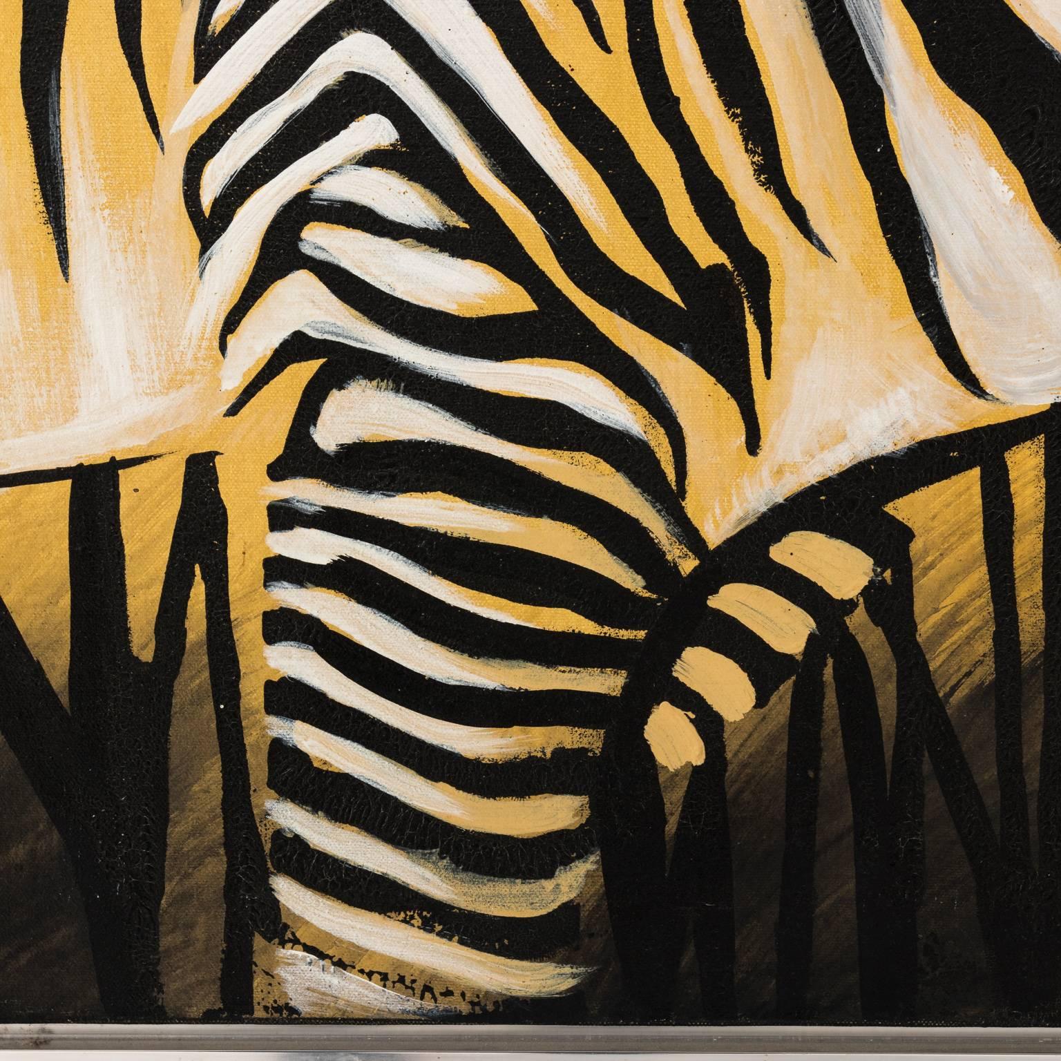Zebra Oil Painting Signed by Artist In Good Condition In Stamford, CT