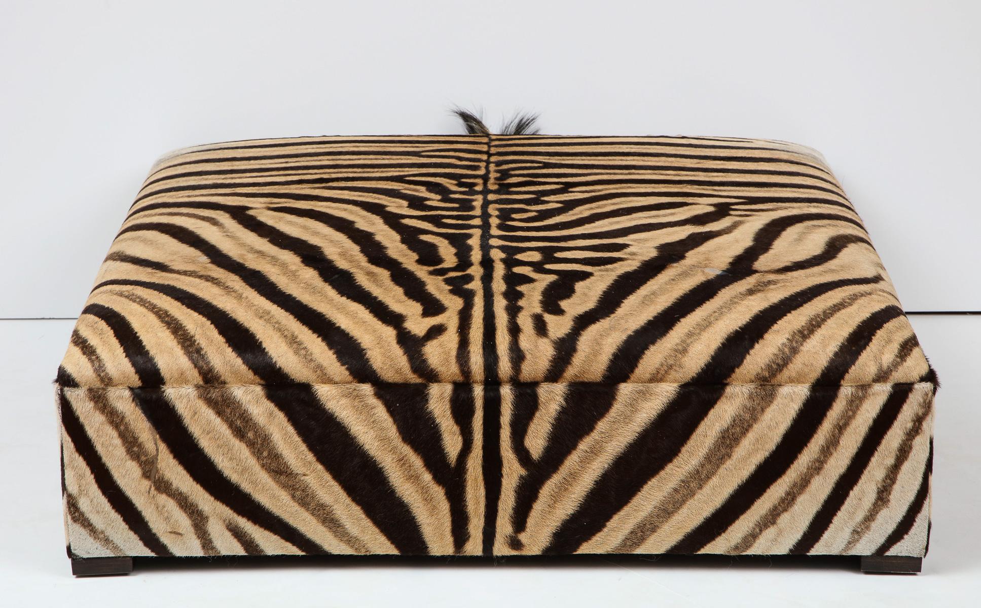 Contemporary Zebra Ottoman / Coffee Table, Large Square, Two Zebra hides, Custom Made In USA For Sale