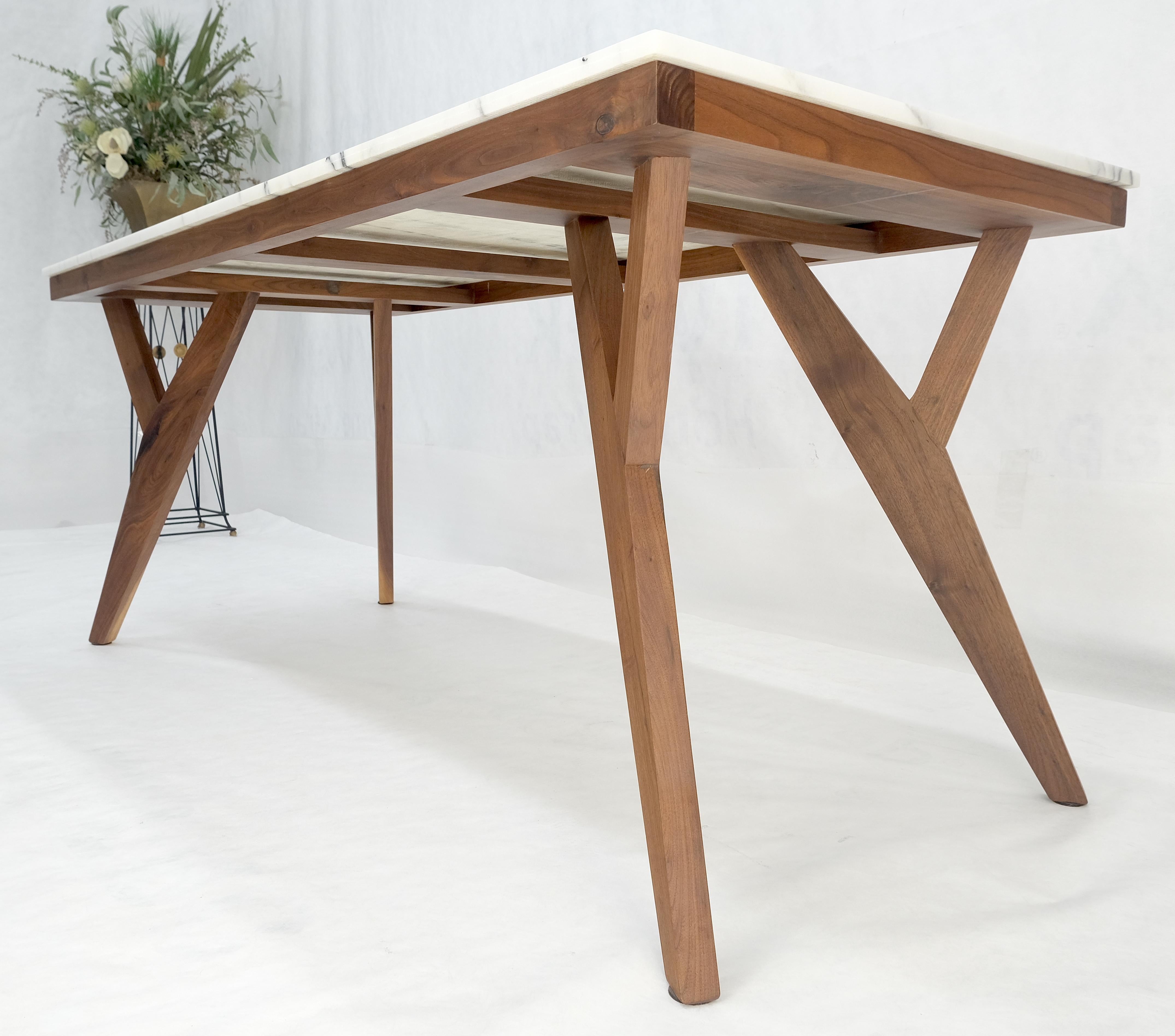 Zebra Pattern Rectangle Marble Top Solid Walnut Base Dining Table Mid Century For Sale 4