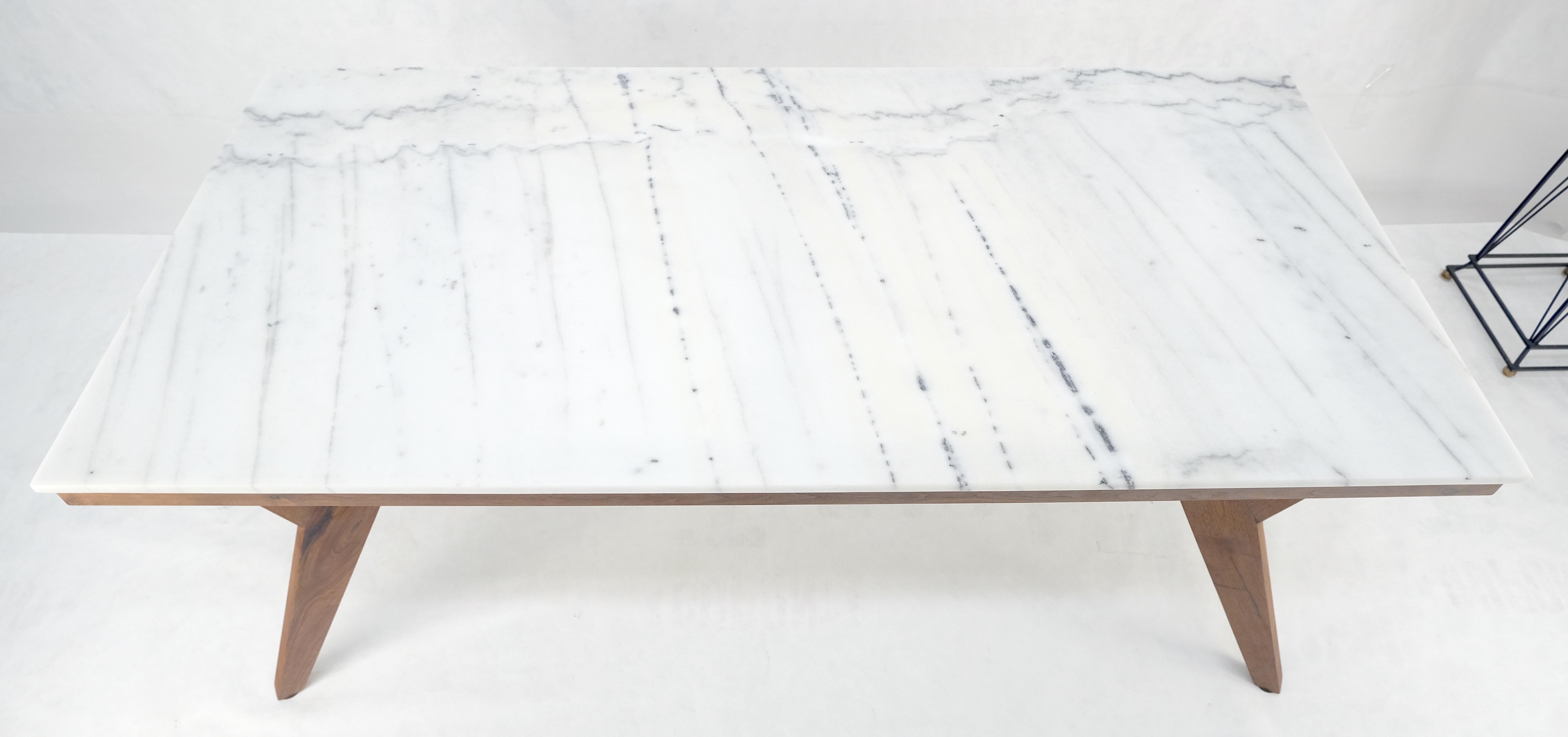 Zebra Pattern Rectangle Marble Top Solid Walnut Base Dining Table Mid Century For Sale 5