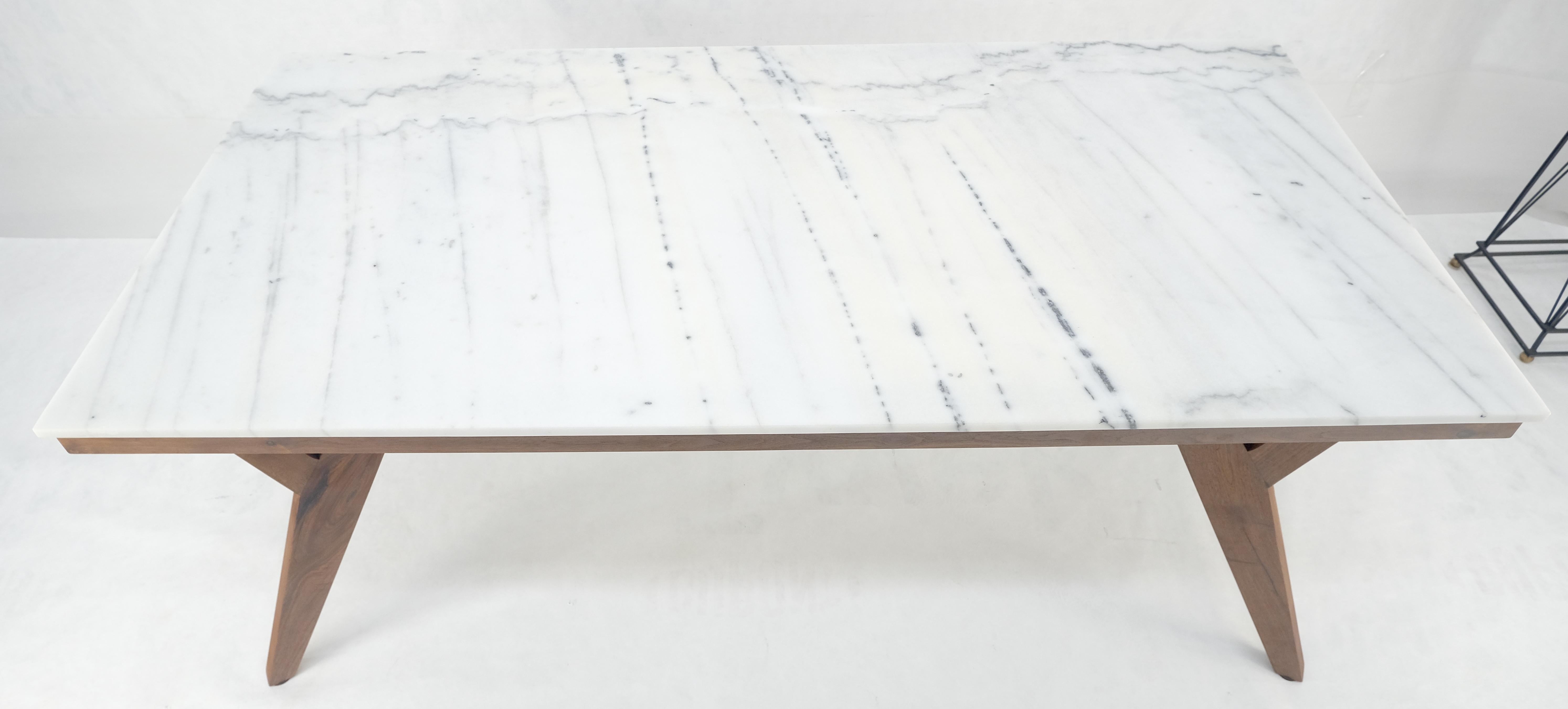 Zebra Pattern Rectangle Marble Top Solid Walnut Base Dining Table Mid Century For Sale 6