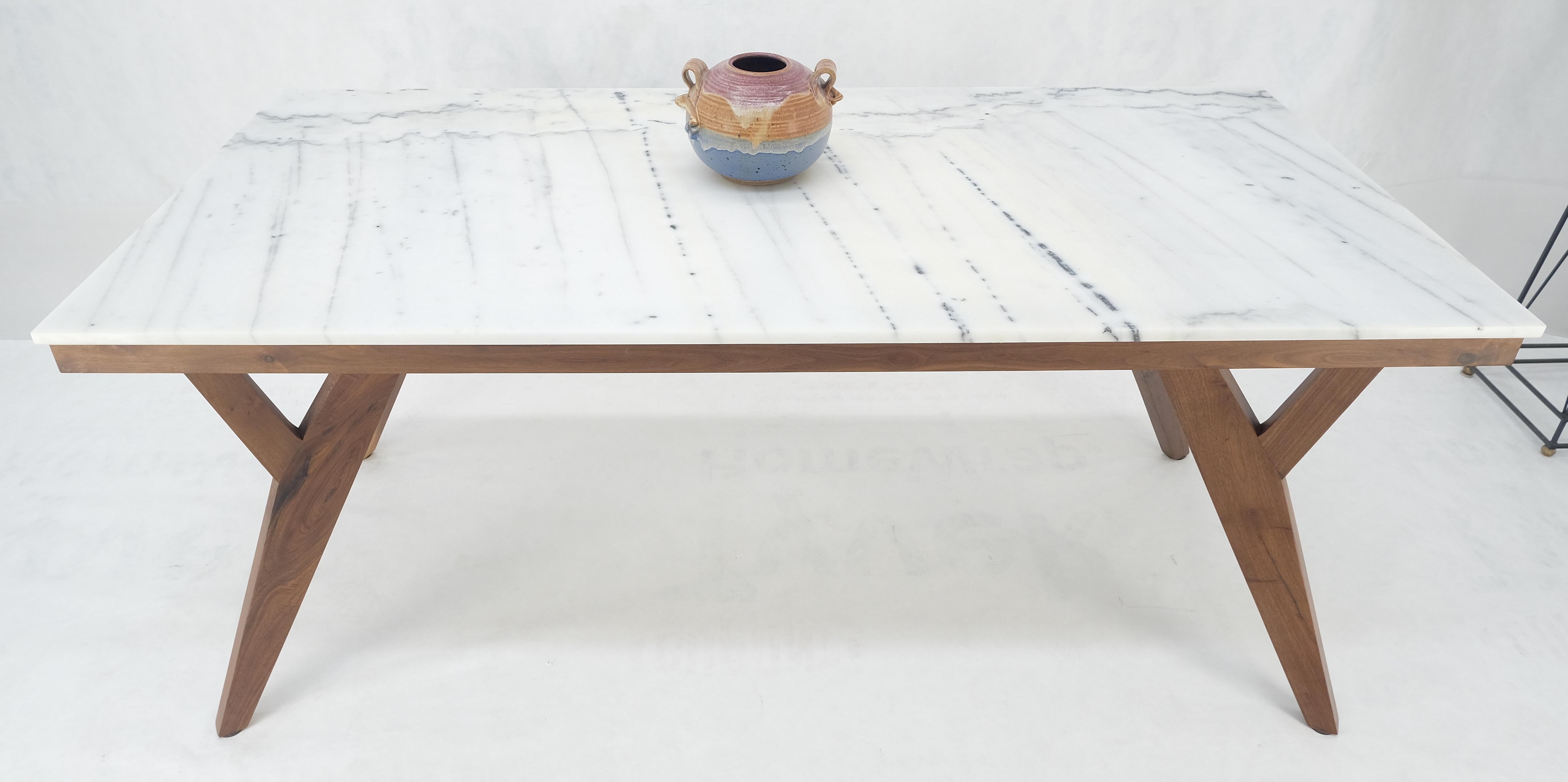Mid-Century Modern Zebra Pattern Rectangle Marble Top Solid Walnut Base Dining Table Mid Century For Sale