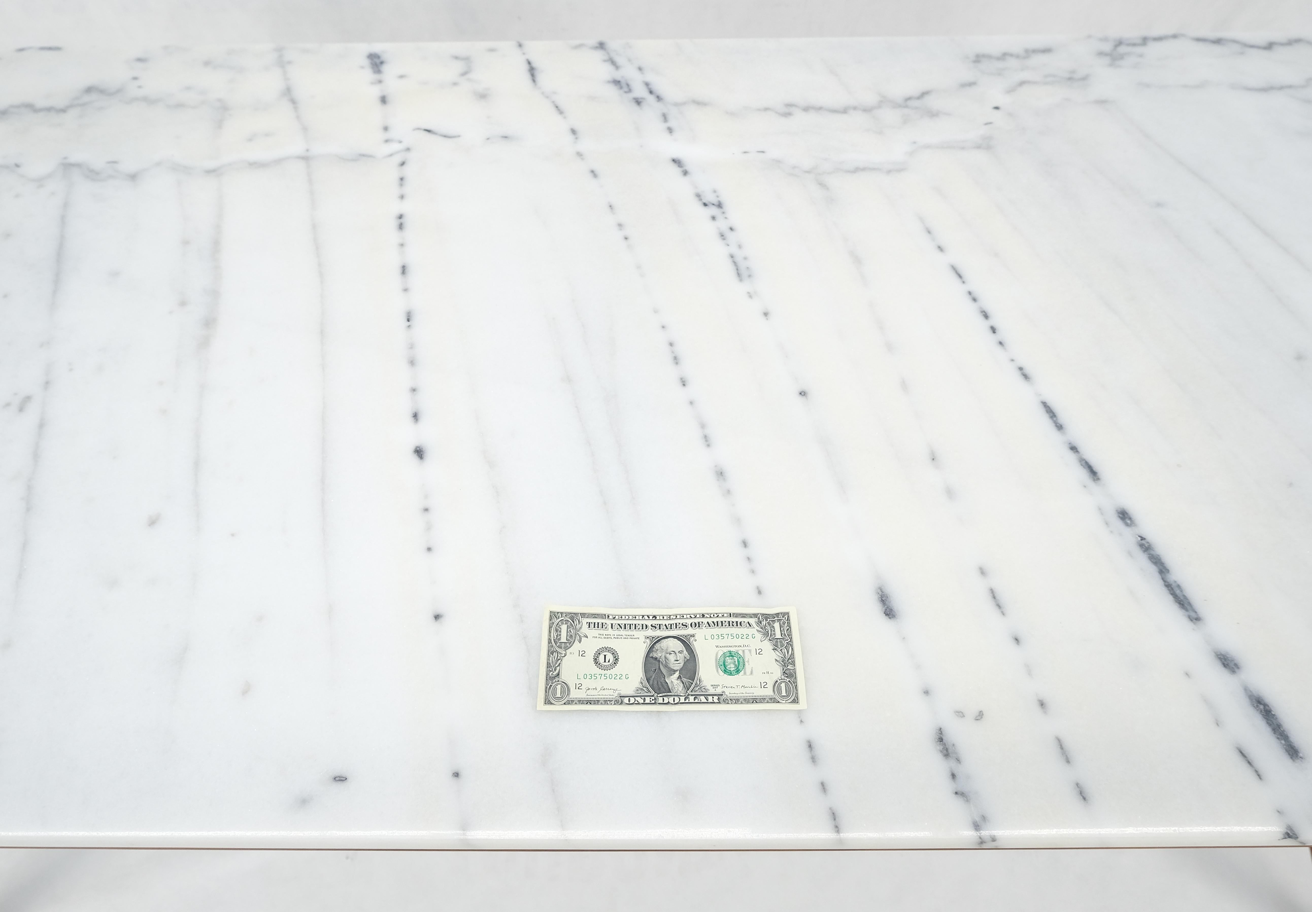 Unknown Zebra Pattern Rectangle Marble Top Solid Walnut Base Dining Table Mid Century For Sale