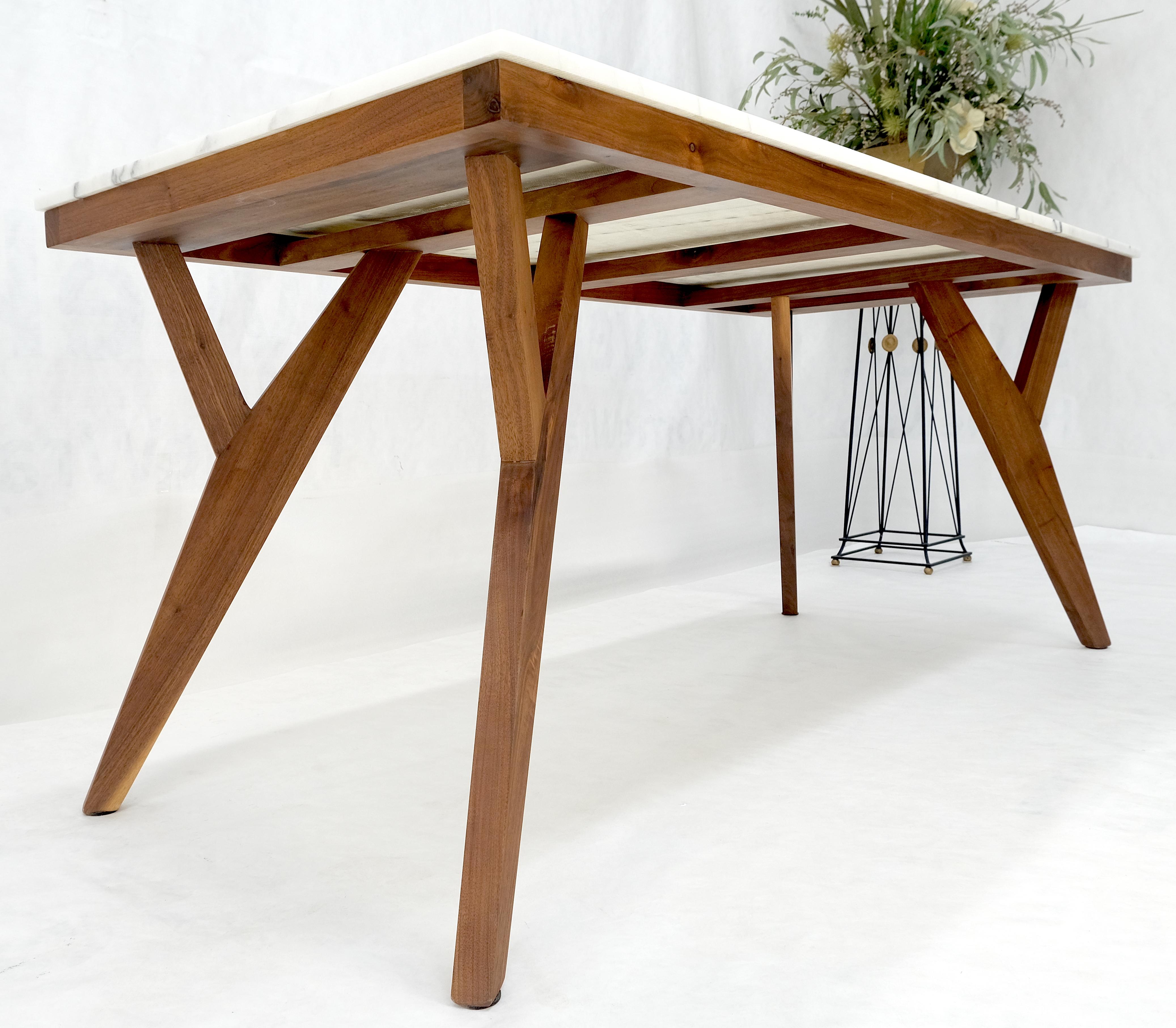 Contemporary Zebra Pattern Rectangle Marble Top Solid Walnut Base Dining Table Mid Century For Sale