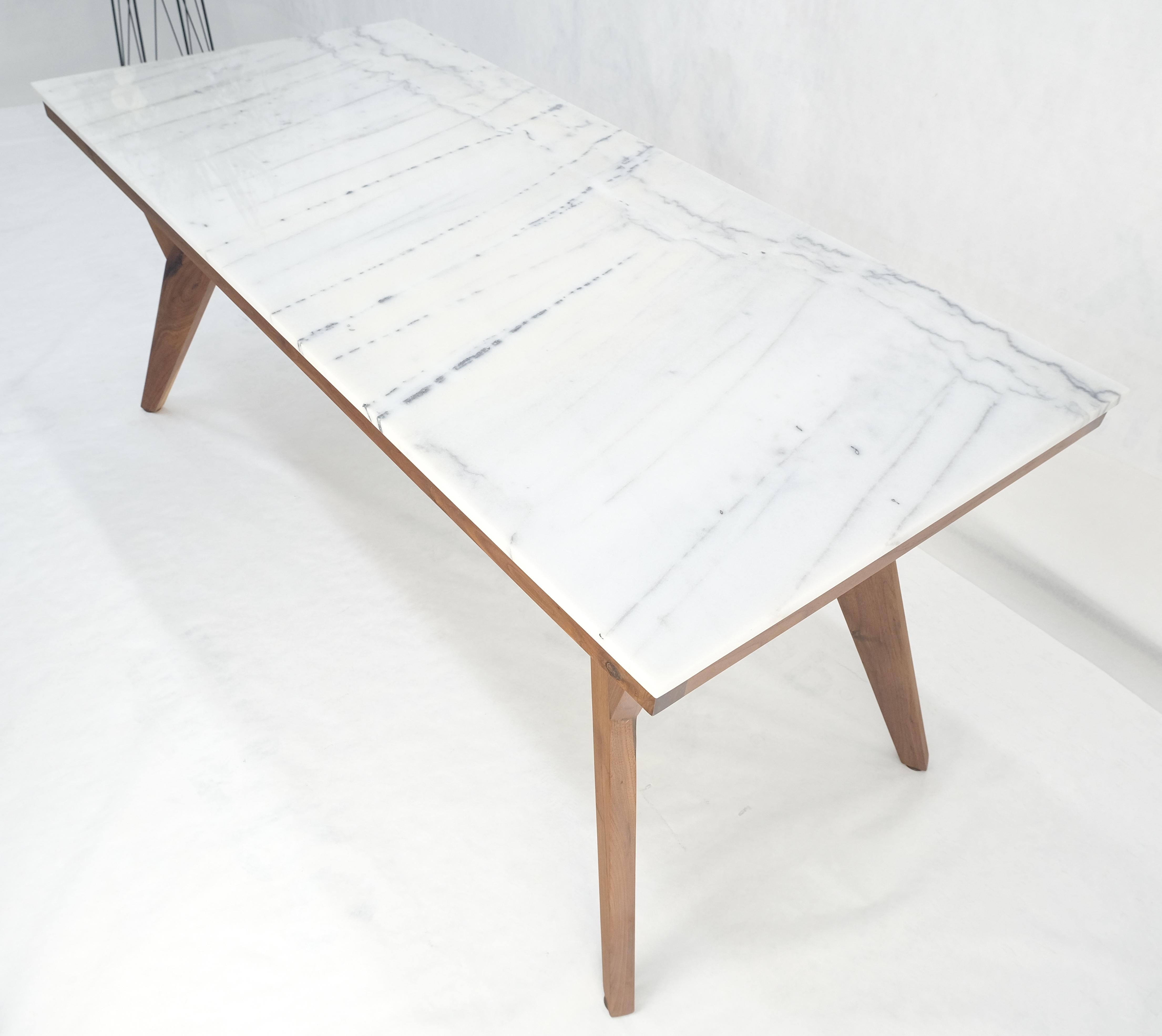 Zebra Pattern Rectangle Marble Top Solid Walnut Base Dining Table Mid Century For Sale 3