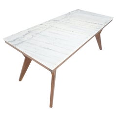 Tavolo da pranzo con motivo a zebra rettangolare con piano in marmo e base in noce massiccio Metà secolo
