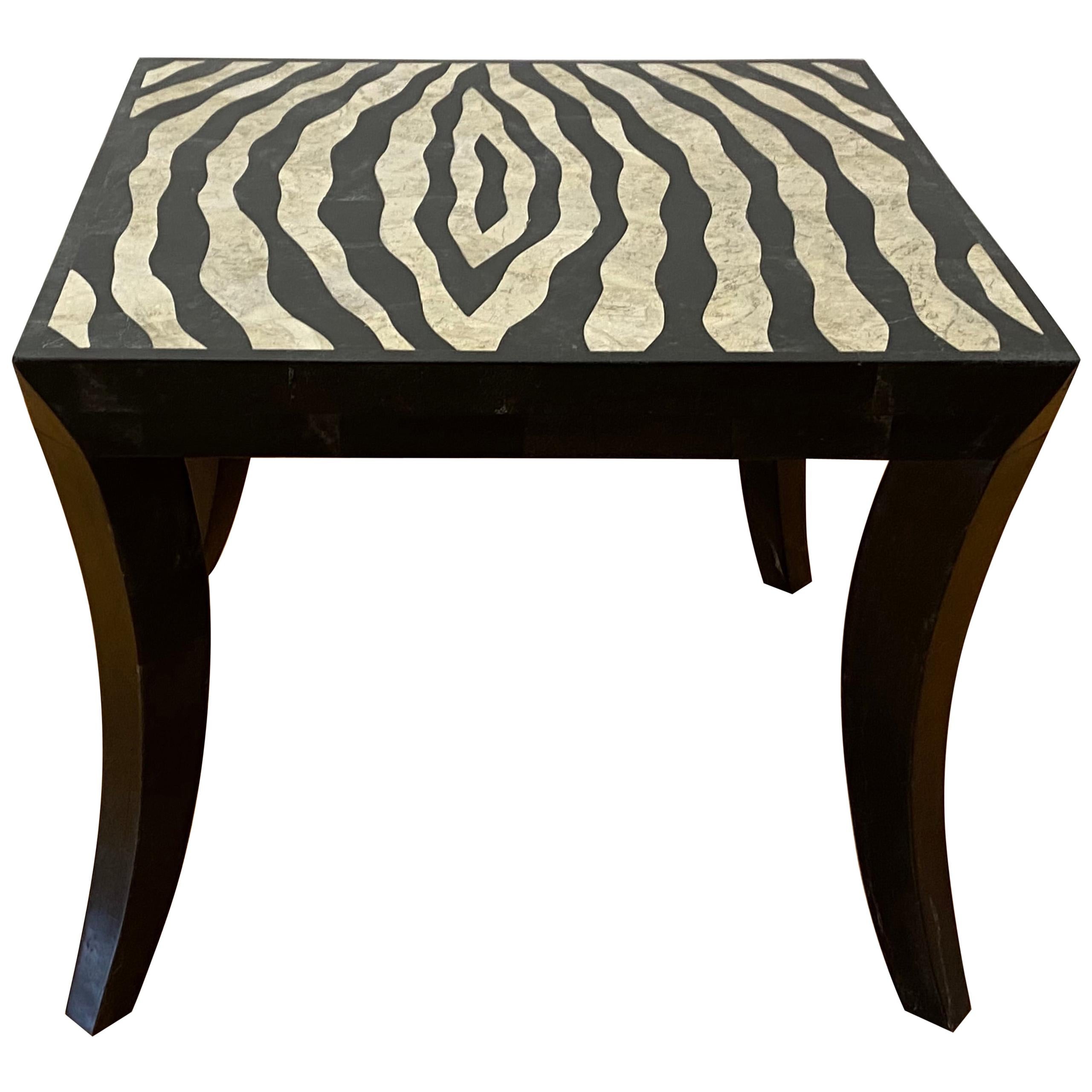 Zebra Pattern Stone Inlay Side / Coffee Table