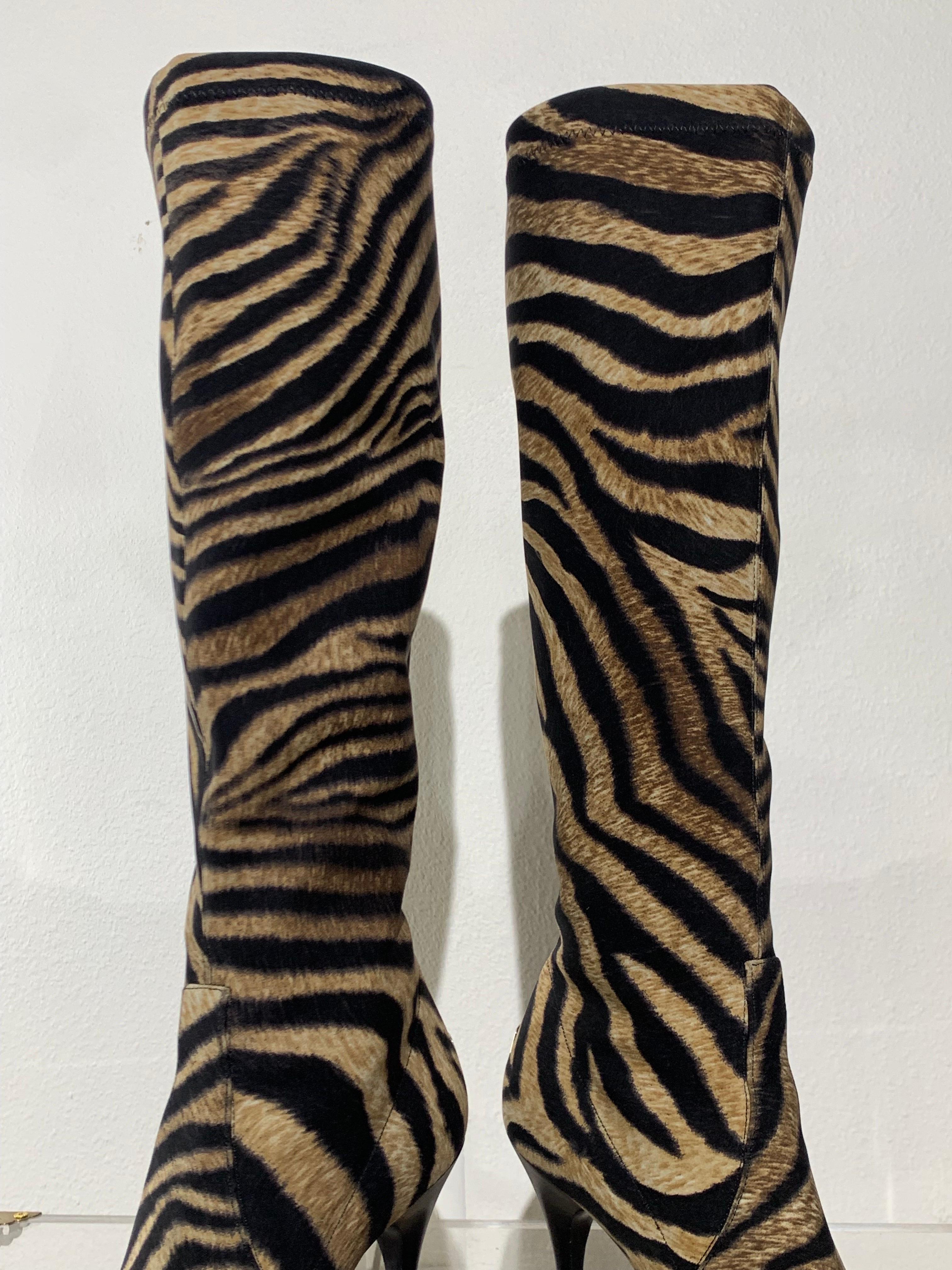 De las mujeres Botas elásticas hasta la rodilla con estampado de cebra