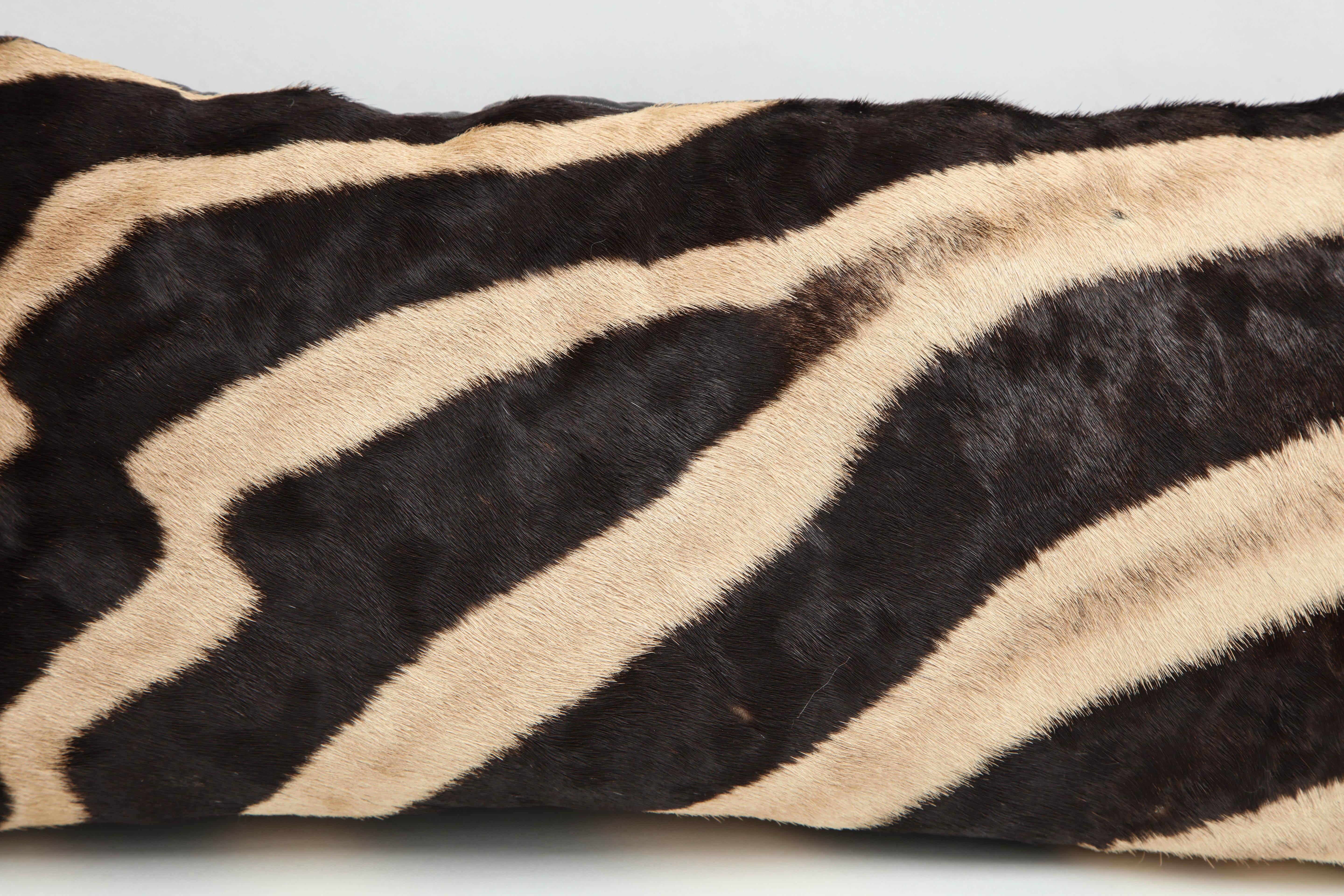 South African Pillow, Zebra Hide, Chocolate Brown Zebra Hide with Leather Backing, in Stock