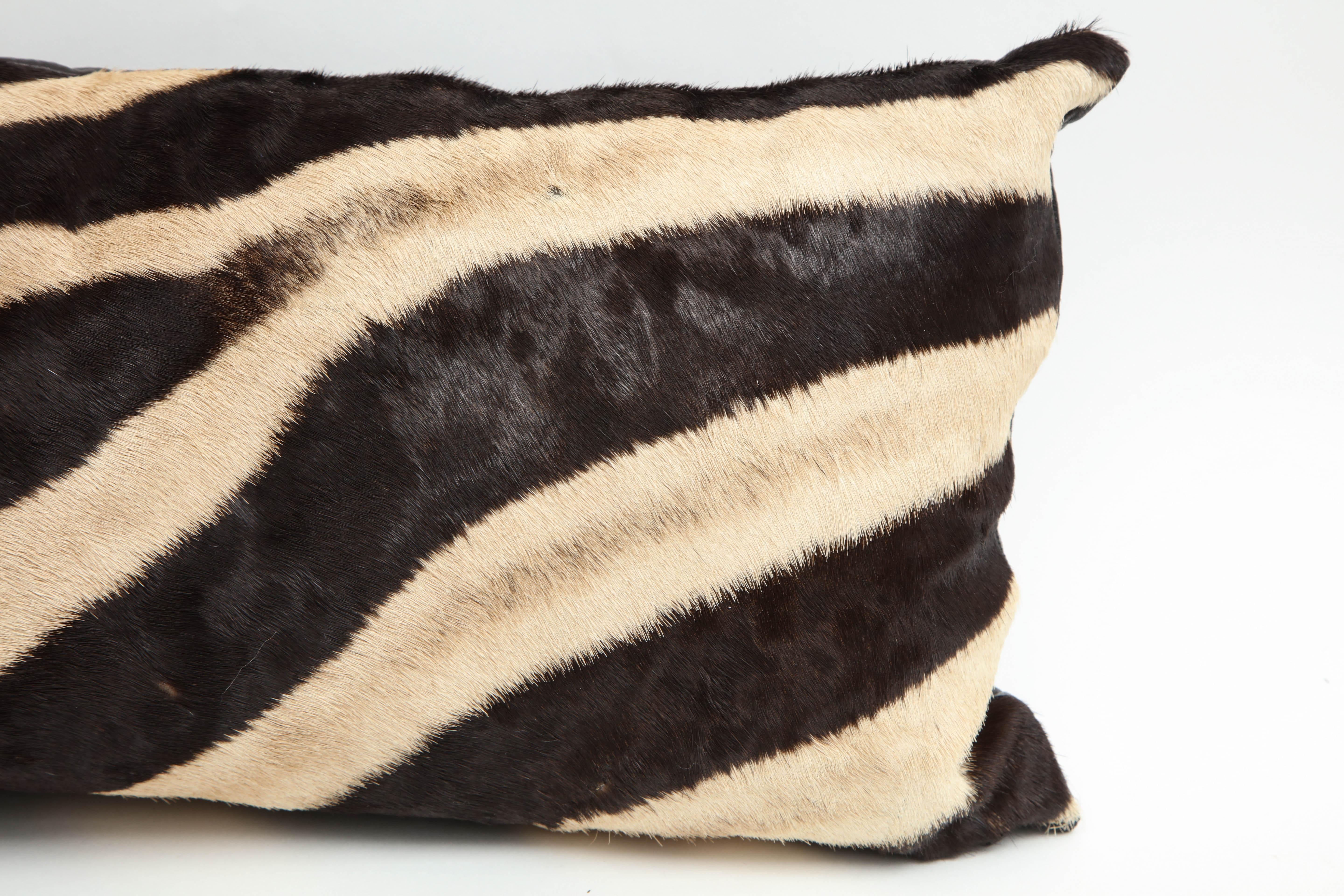 Hand-Crafted Pillow, Zebra Hide, Chocolate Brown Zebra Hide with Leather Backing, in Stock