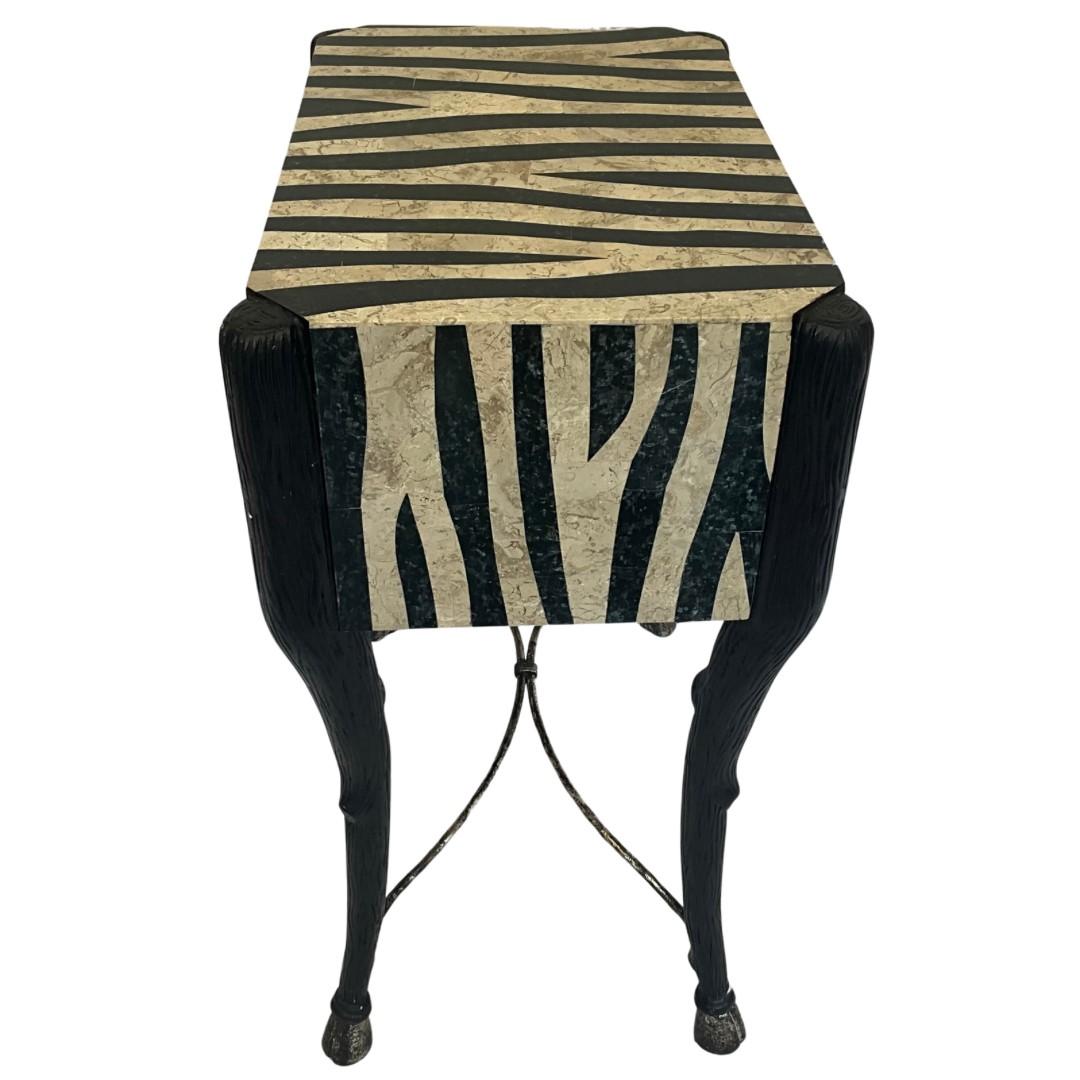 Table d'appoint/de chevet à imprimé zébré avec tiroir &  Pieds de sabot en vente 3