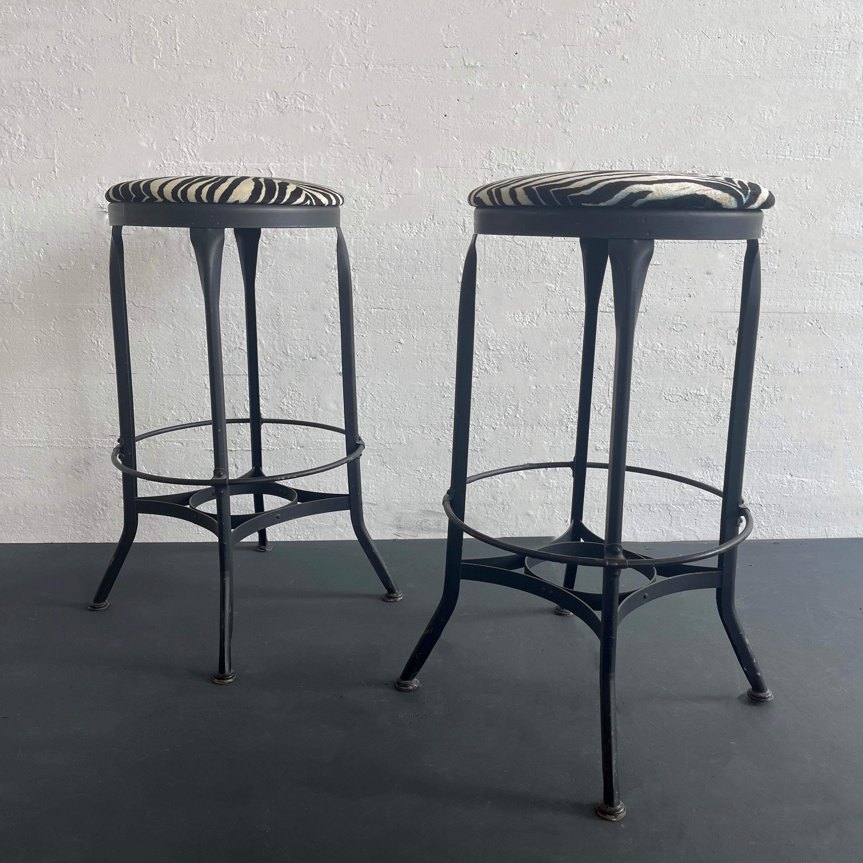 American Zebra Print Industrial Shop Stools By Toledo Metal Furniture Co.
