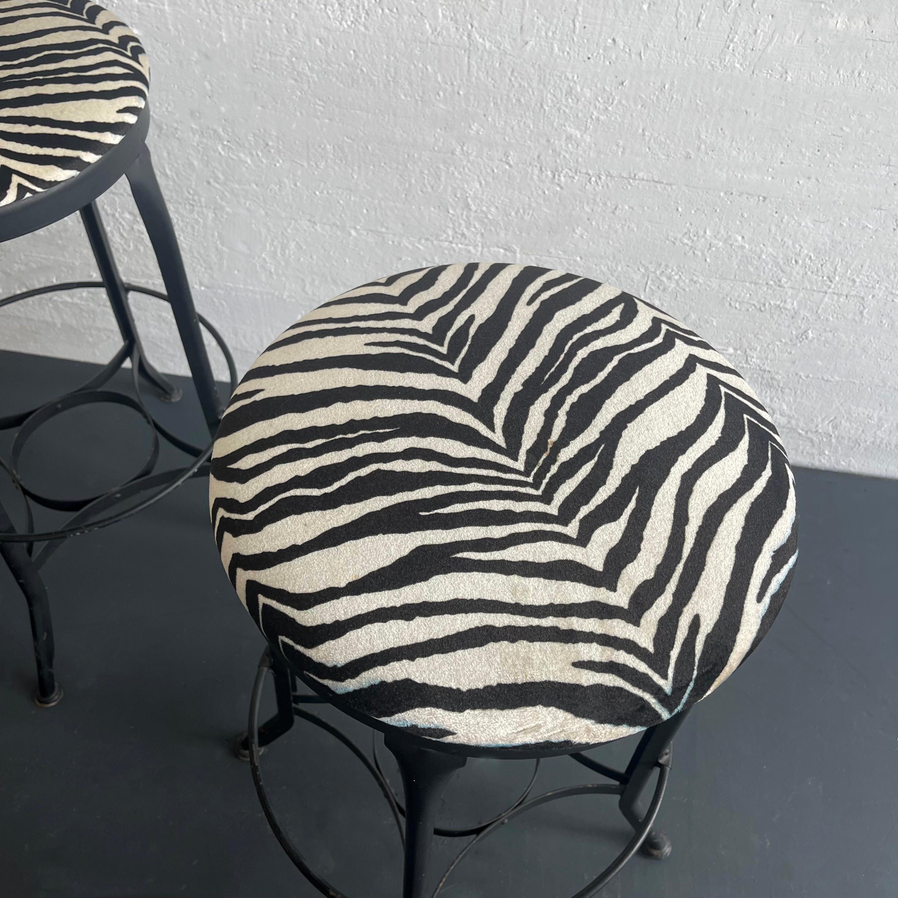 Zebra Print Industrial Shop Stools By Toledo Metal Furniture Co. In Good Condition In Brooklyn, NY