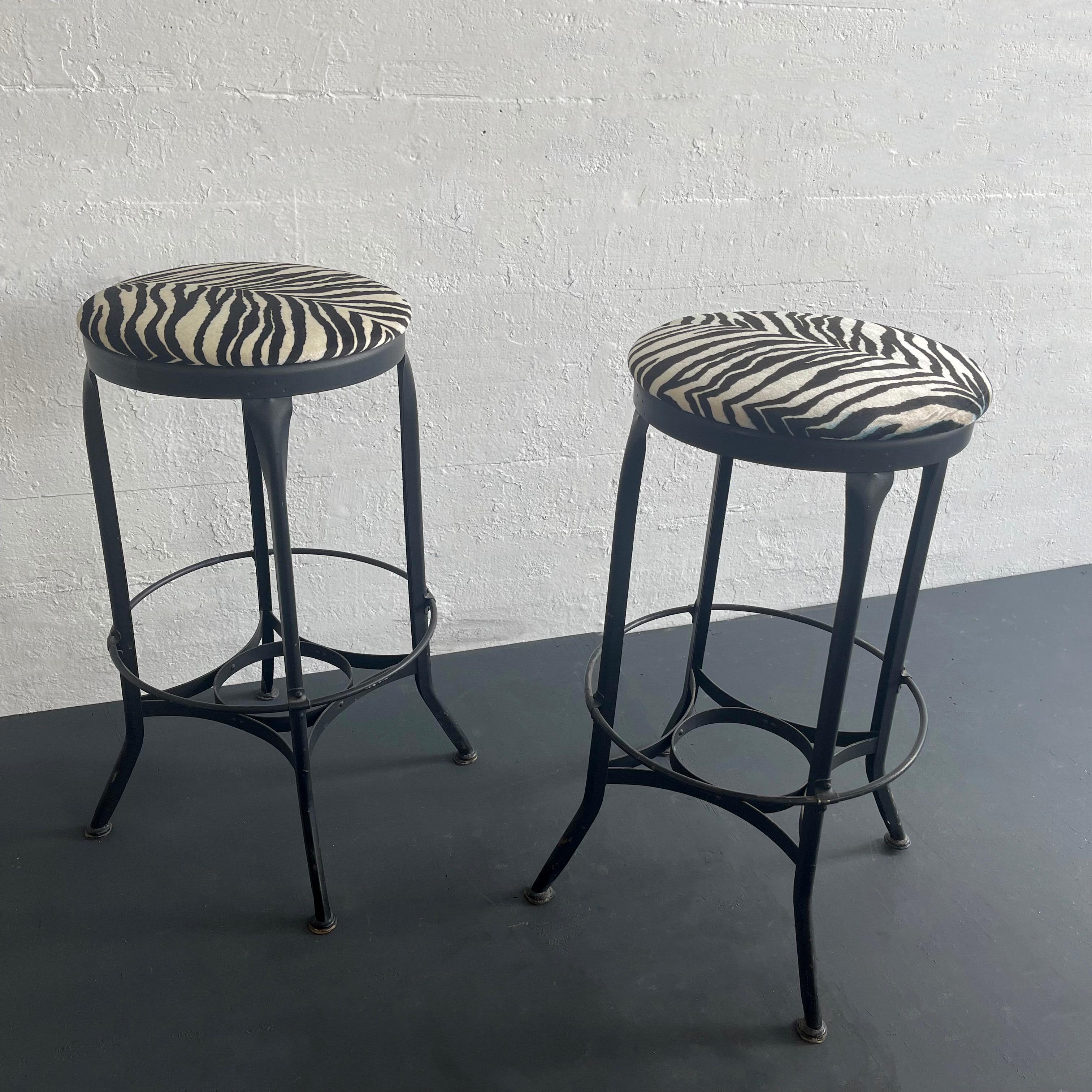 20th Century Zebra Print Industrial Shop Stools By Toledo Metal Furniture Co.