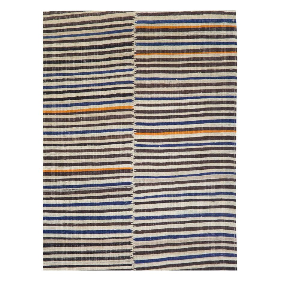 Tribal Zebra Print Mid-20th Century Handmade Persian Flatweave Kilim Accent Rug For Sale