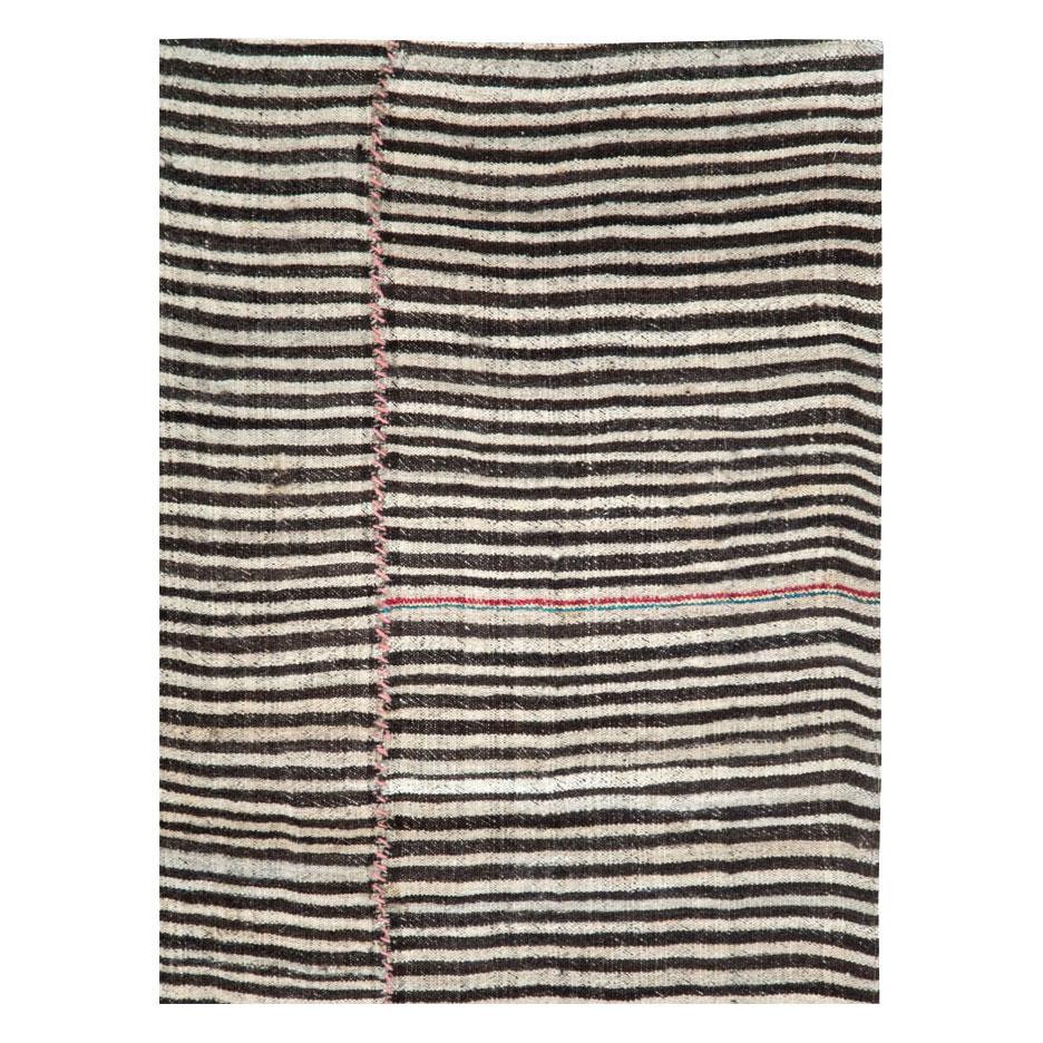 Rustic Zebra Print Mid-20th Century Handmade Persian Flatweave Kilim Accent Rug For Sale