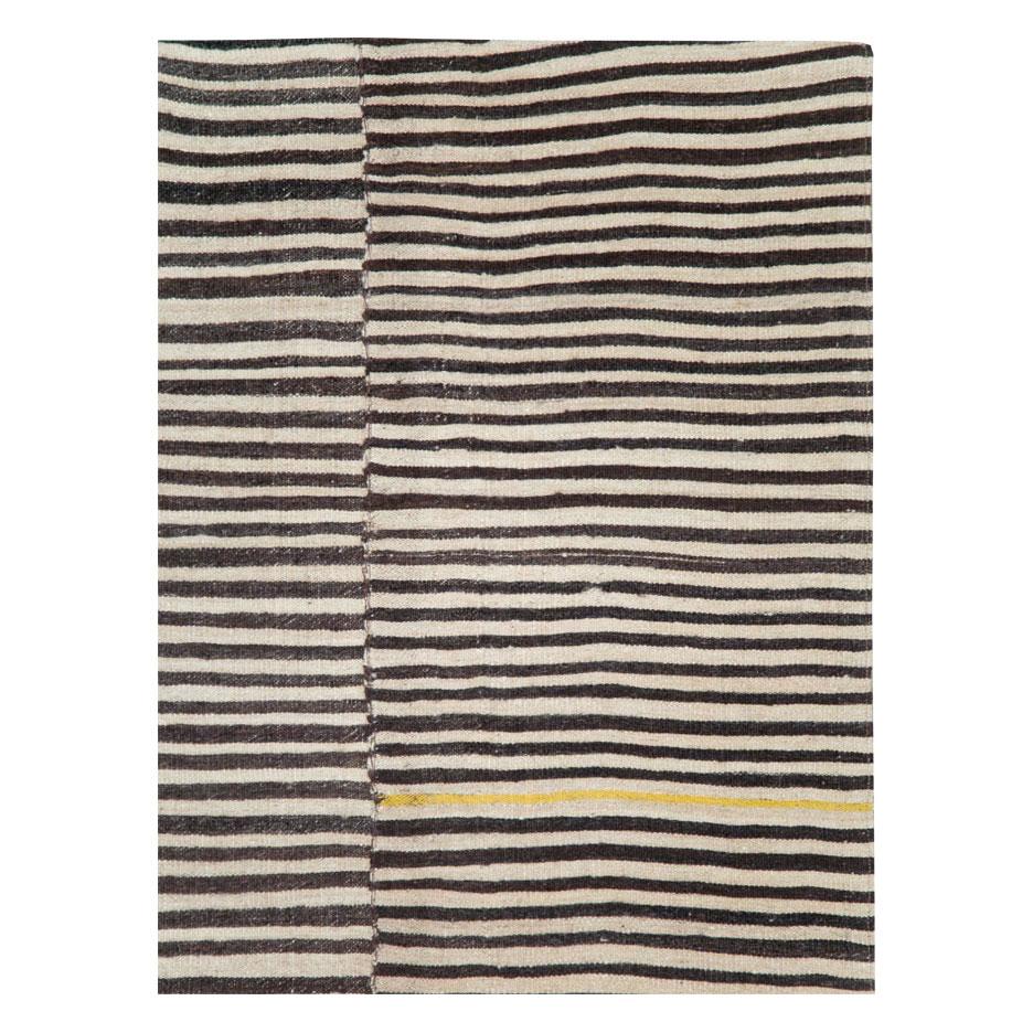 Rustic Zebra Print Mid-20th Century Handmade Persian Flatweave Kilim Accent Rug