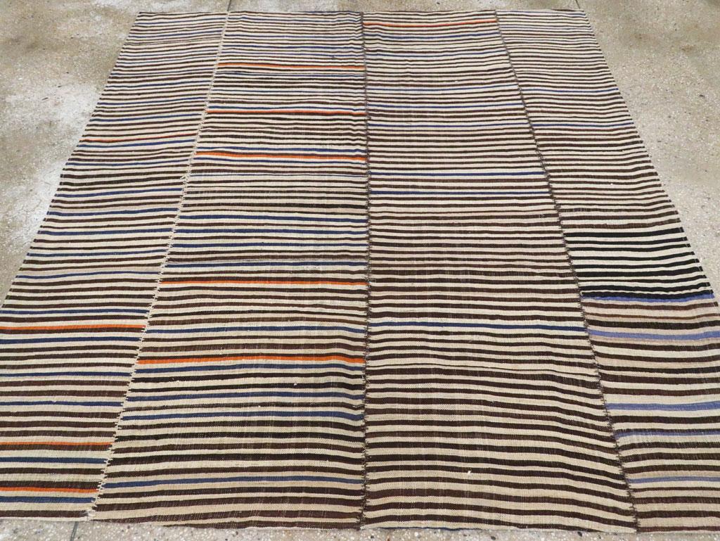 Hand-Woven Zebra Print Mid-20th Century Handmade Persian Flatweave Kilim Accent Rug For Sale