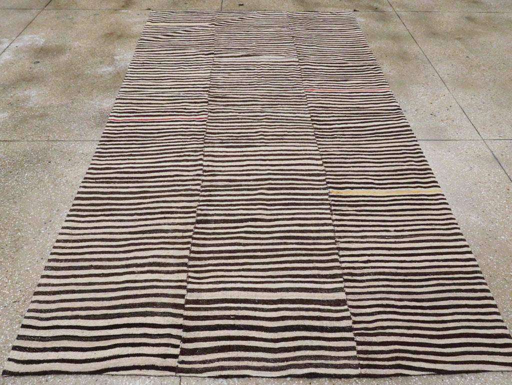 Hand-Woven Zebra Print Mid-20th Century Handmade Persian Flatweave Kilim Accent Rug