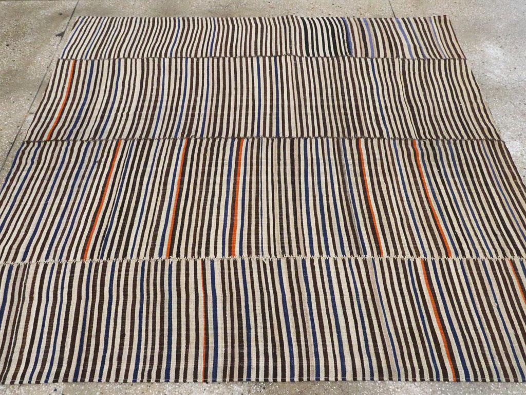 Wool Zebra Print Mid-20th Century Handmade Persian Flatweave Kilim Accent Rug For Sale