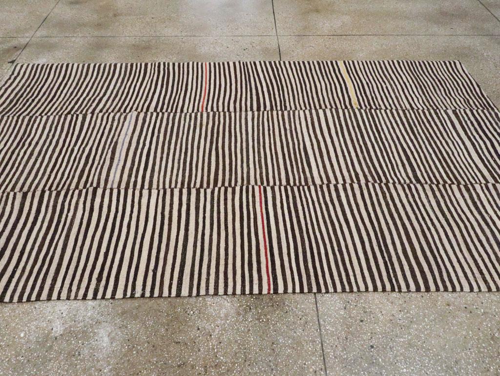Wool Zebra Print Mid-20th Century Handmade Persian Flatweave Kilim Accent Rug