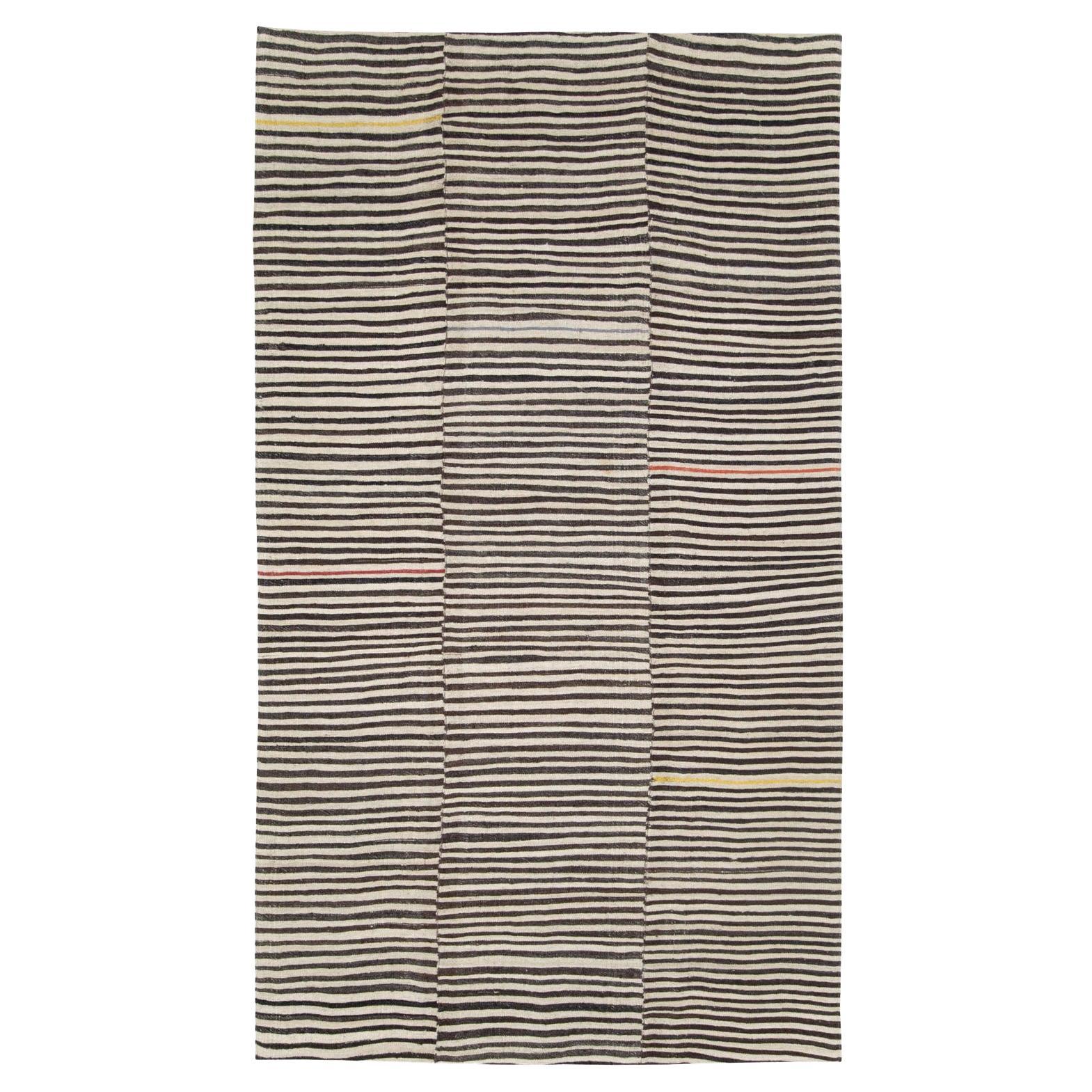 Zebra Print Mid-20th Century Handmade Persian Flatweave Kilim Accent Rug