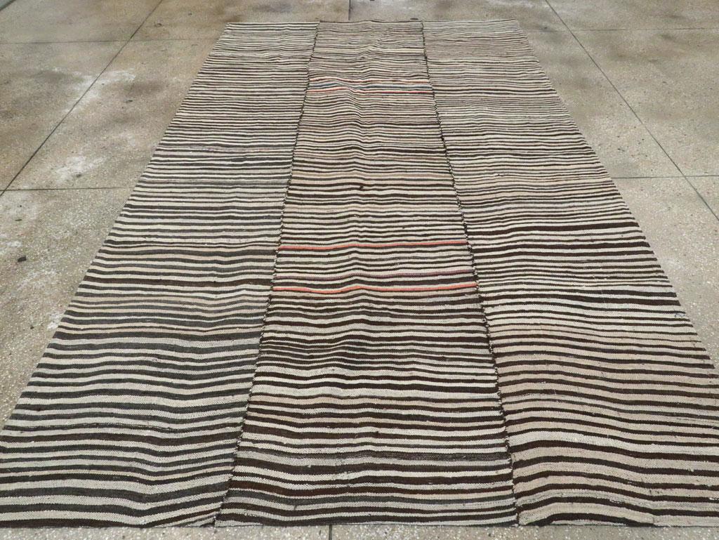 Hand-Woven Zebra Print Mid-20th Century Handmade Persian Flatweave Kilim Room Size Carpet For Sale