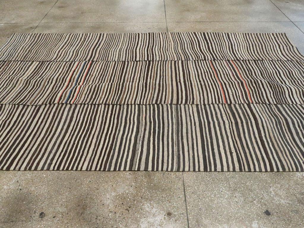 Wool Zebra Print Mid-20th Century Handmade Persian Flatweave Kilim Room Size Carpet For Sale