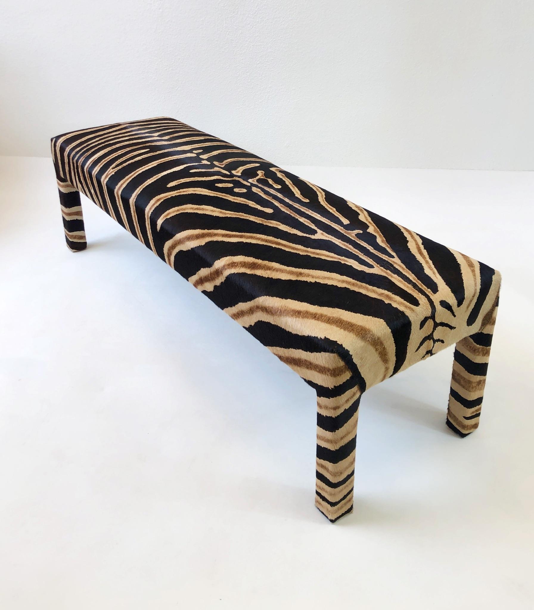 Zebra Print on Cowhide with Hair Bench at 1stDibs | zebra print bench