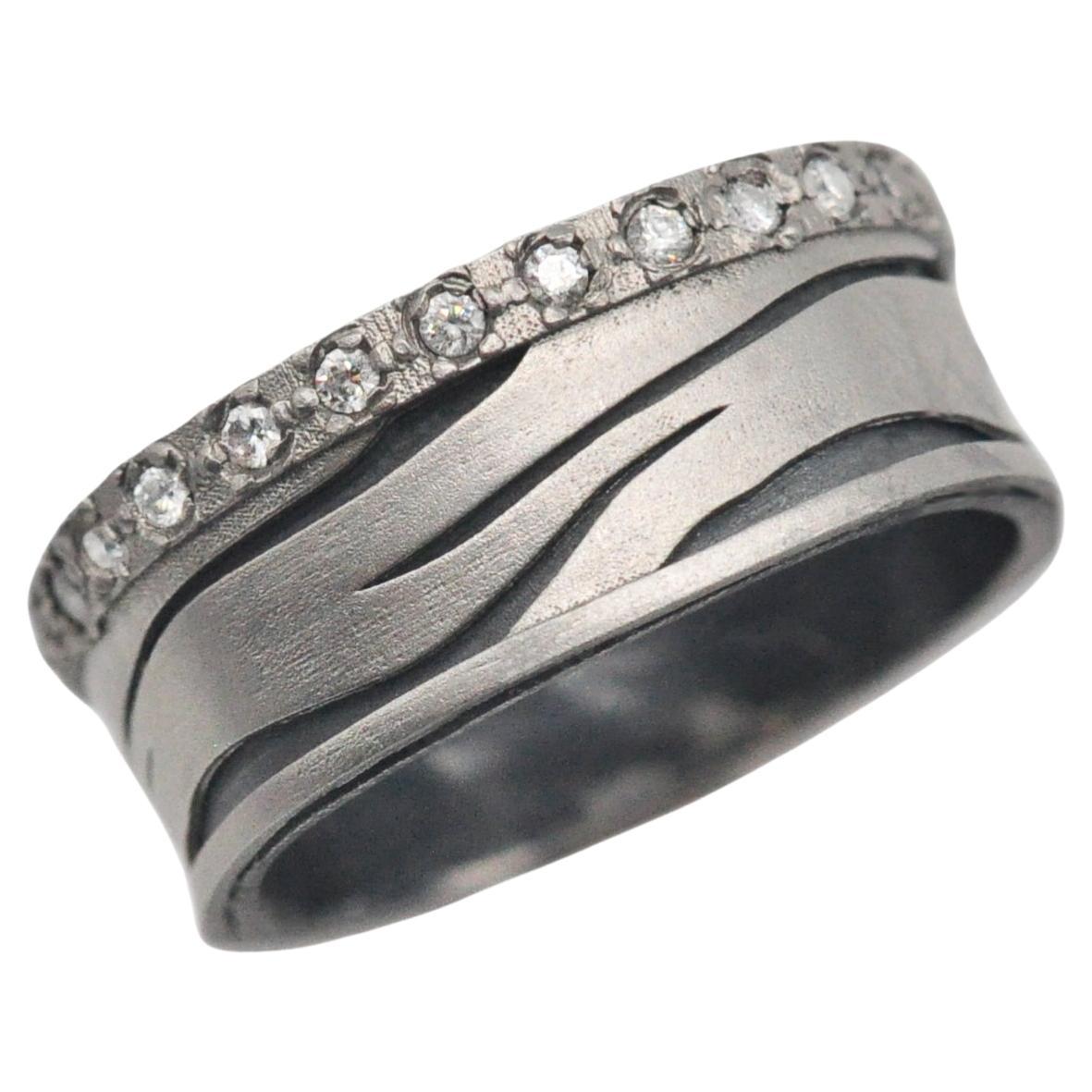 For Sale:  Zebra Print Ring in Platinum with Edge Diamonds