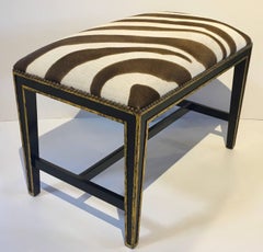 Zebra Printed Hide Pair of Ottomans or Benches, with Brass Nailhead Detailing